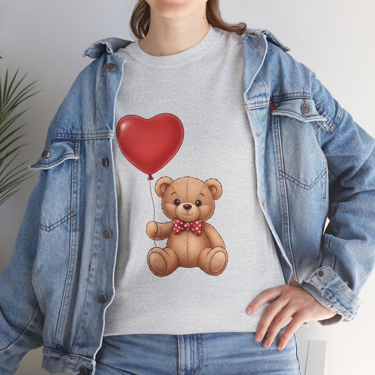 T-Shirt — Cute Teddy Bear Holding Heart Balloon Valentine Shirt