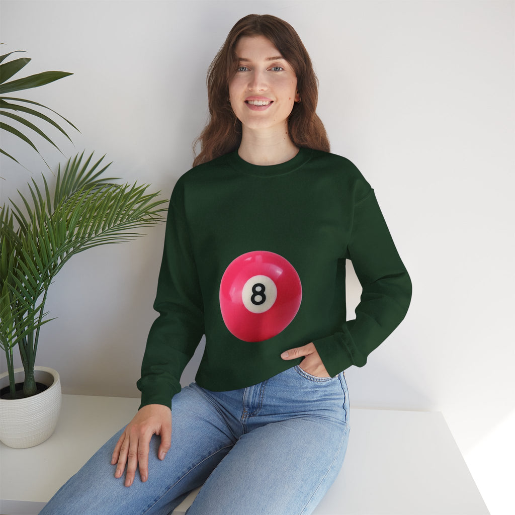 Eight Ball Crewneck Sweatshirt — Retro Pink Pool Ball Graphic