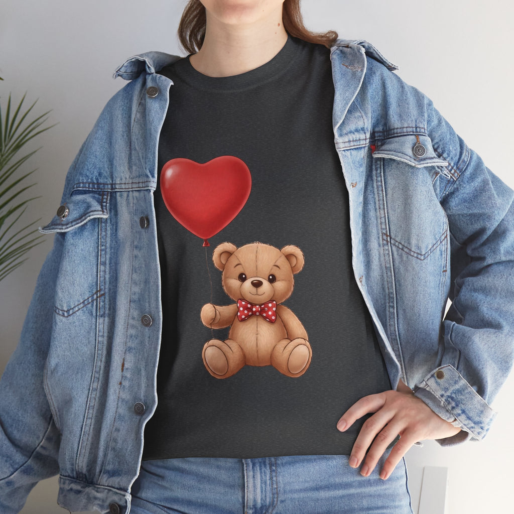 T-Shirt — Cute Teddy Bear Holding Heart Balloon Valentine Shirt
