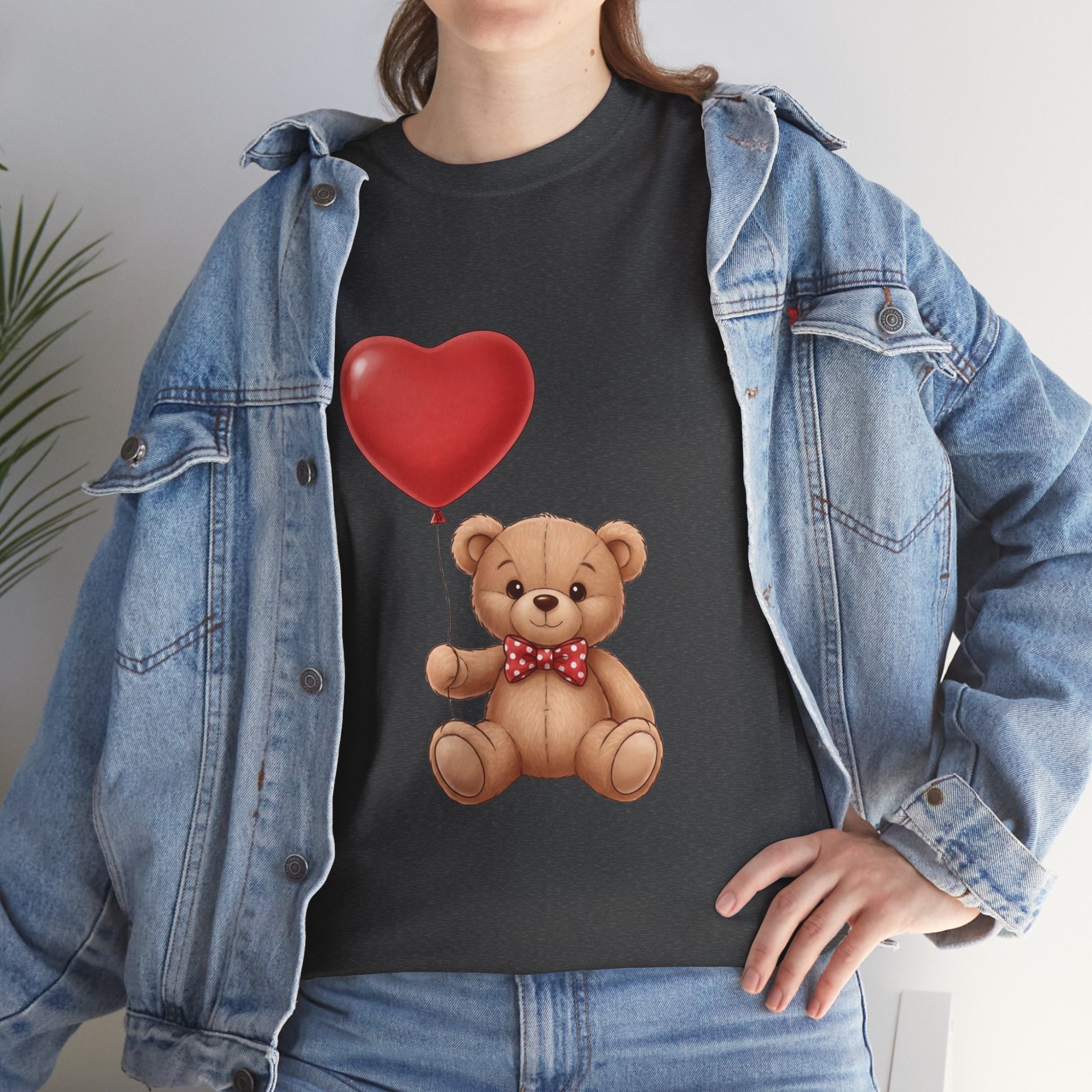 T-Shirt — Cute Teddy Bear Holding Heart Balloon Valentine Shirt