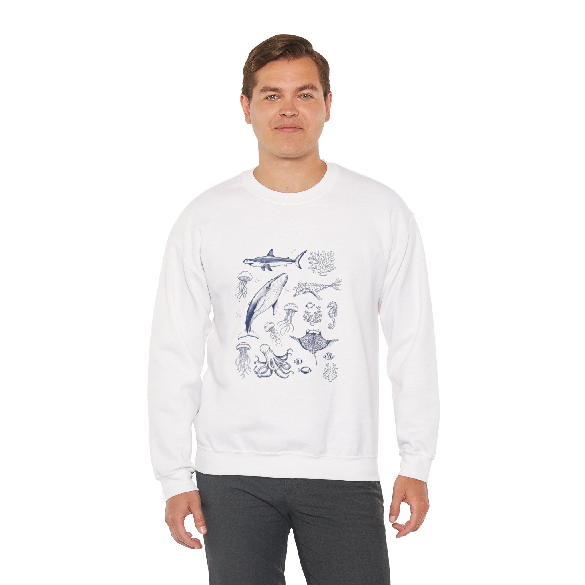 Marine Life Sketch Sweatshirt — Ocean Creatures Crewneck