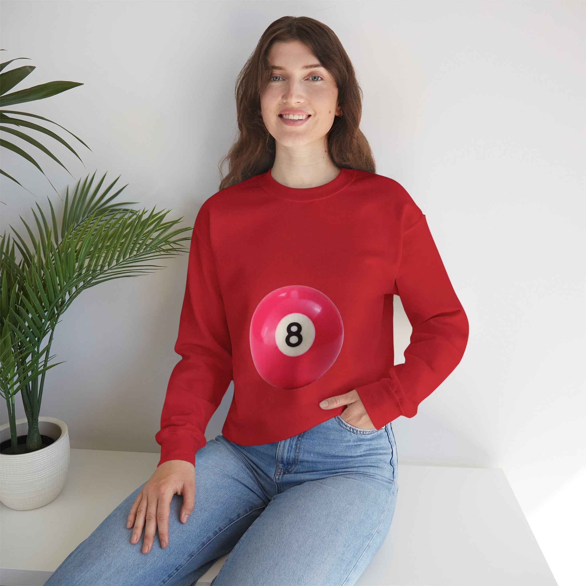 Eight Ball Crewneck Sweatshirt — Retro Pink Pool Ball Graphic