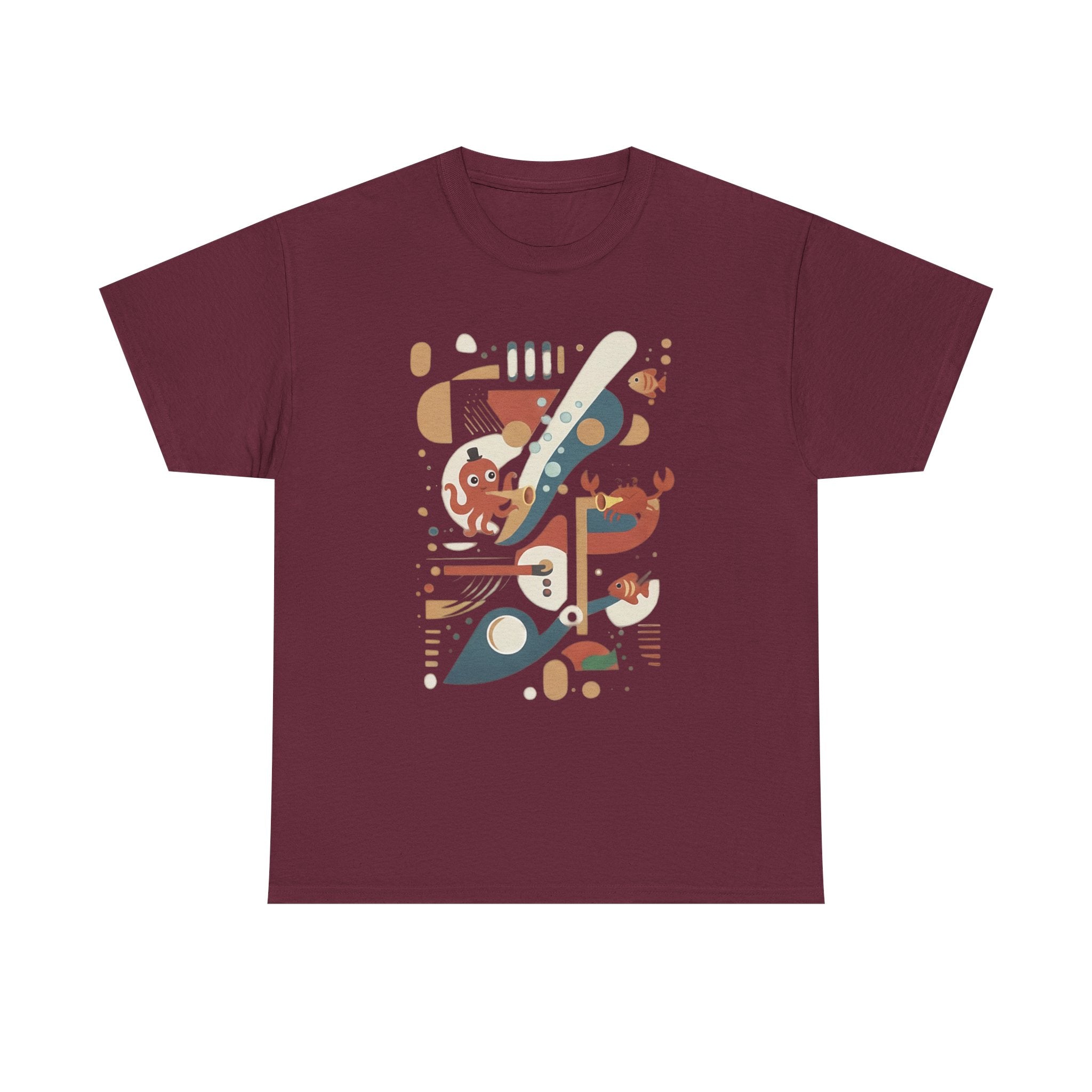 Abstract Ocean Creatures T-Shirt — Modern Sea Life Graphic Tee