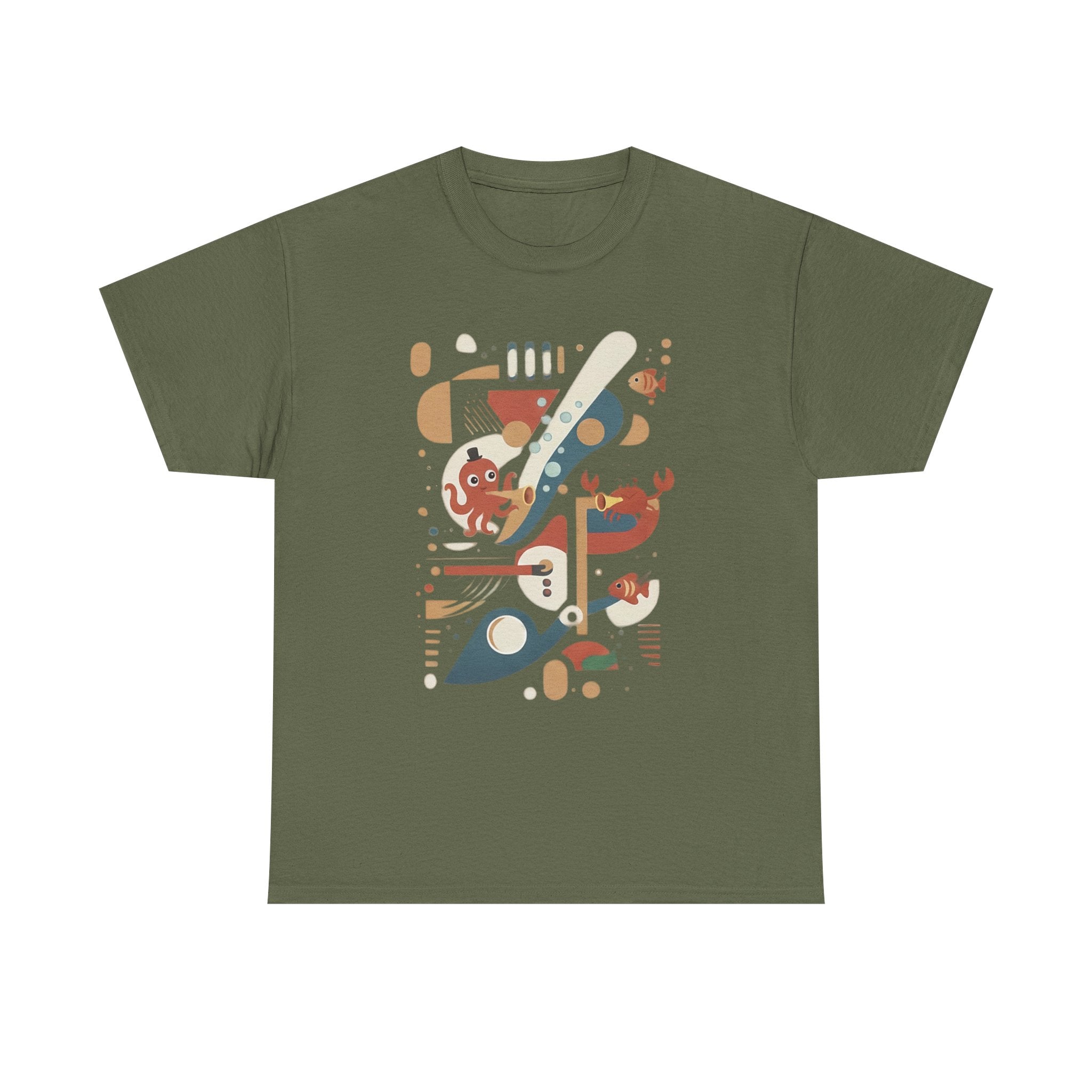Abstract Ocean Creatures T-Shirt — Modern Sea Life Graphic Tee