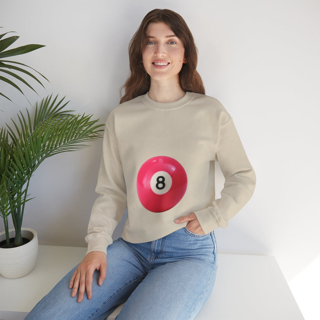 Eight Ball Crewneck Sweatshirt — Retro Pink Pool Ball Graphic