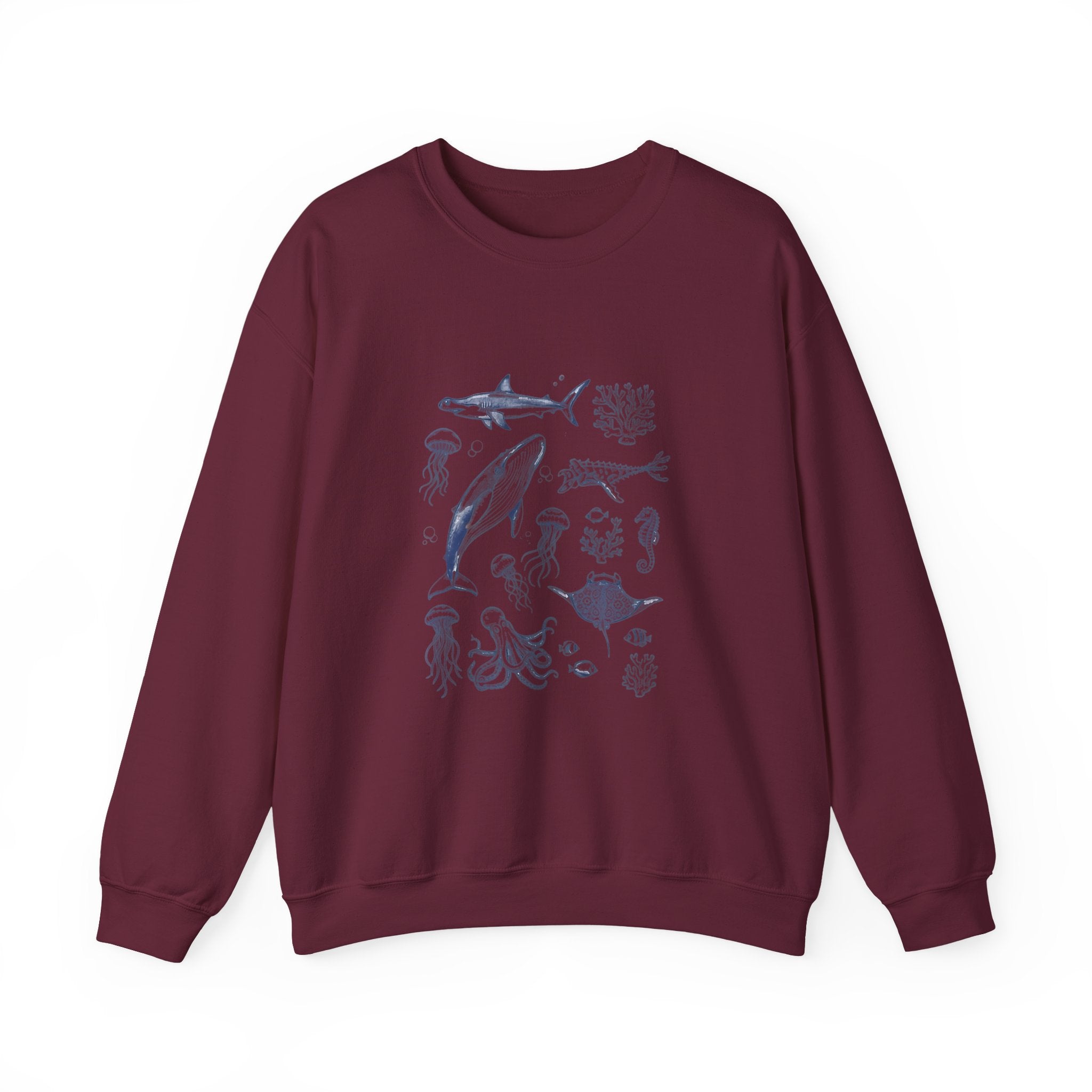 Marine Life Sketch Sweatshirt — Ocean Creatures Crewneck