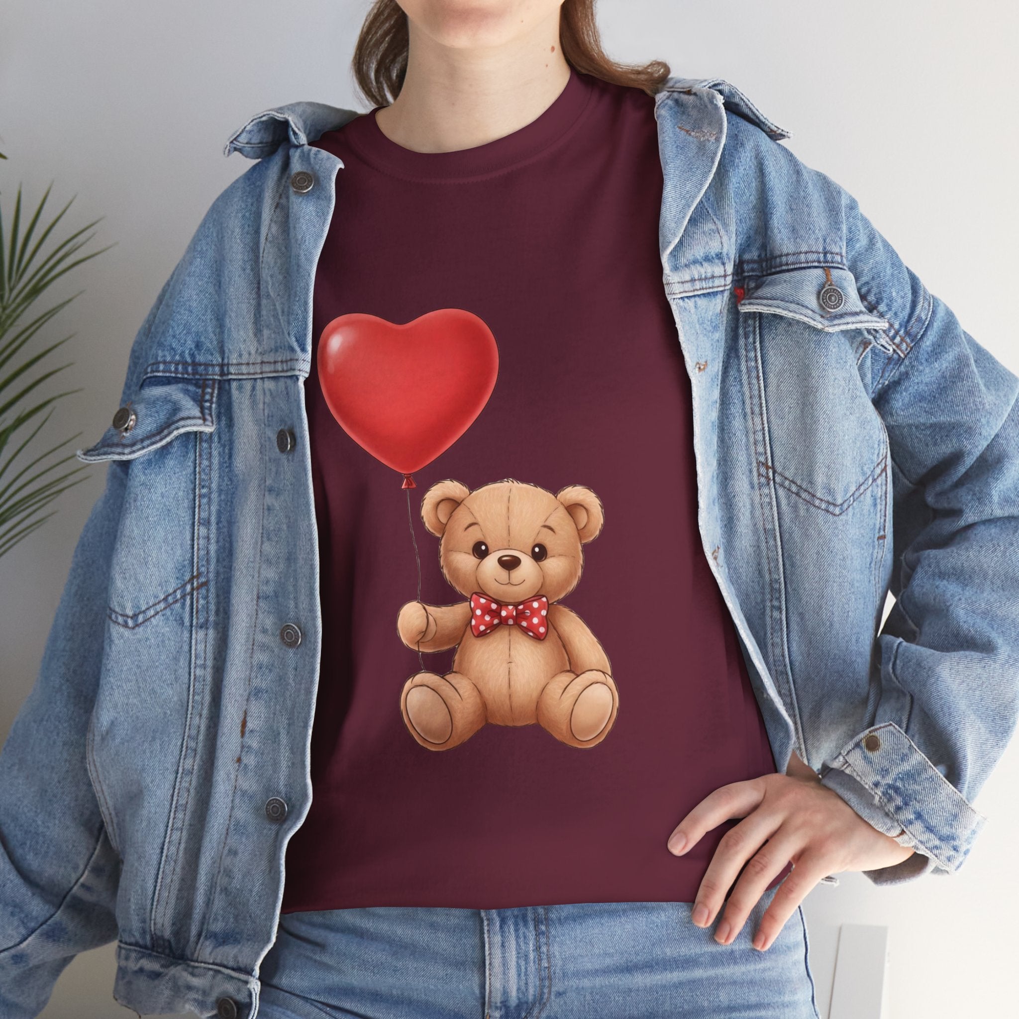T-Shirt — Cute Teddy Bear Holding Heart Balloon Valentine Shirt