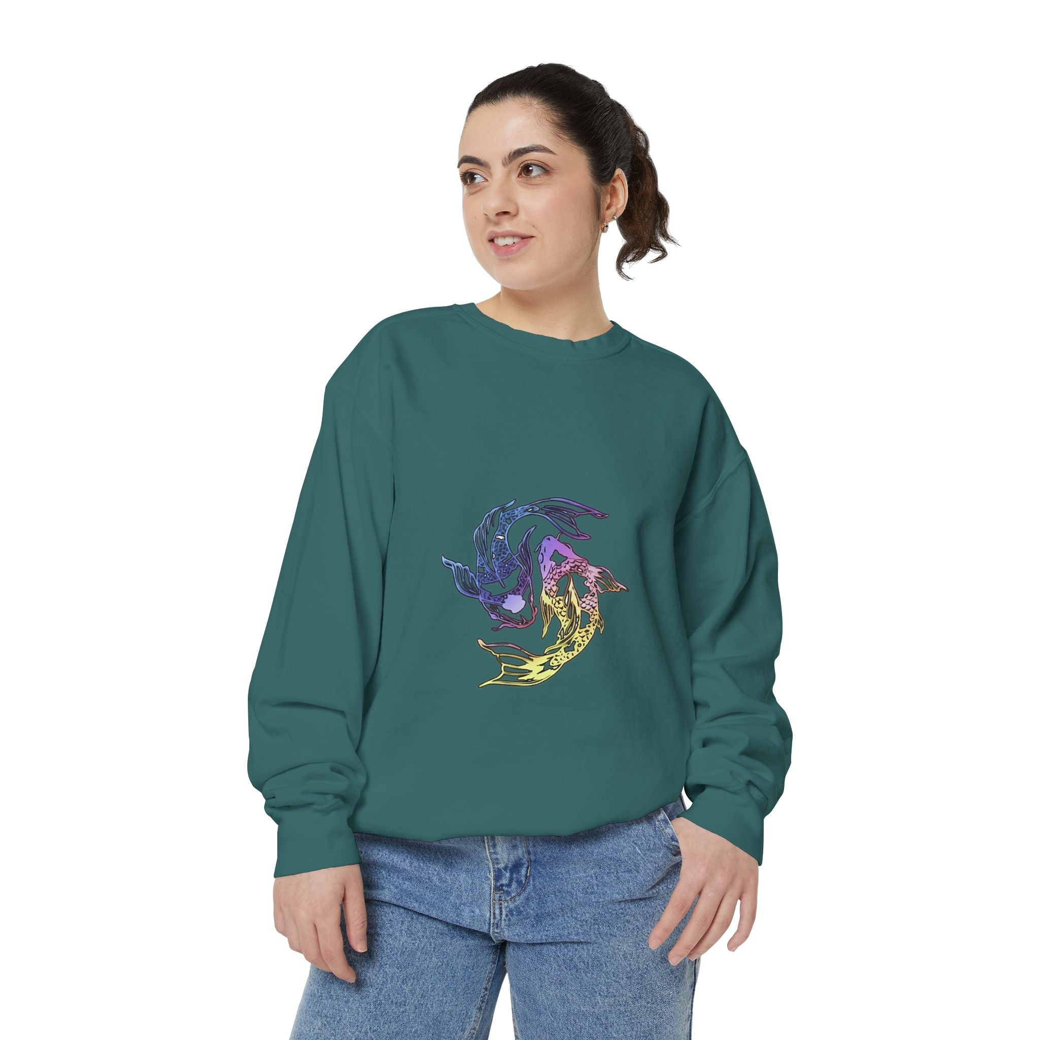 Koi Circle Sweatshirt — Colorful Yin Yang Fish Graphic