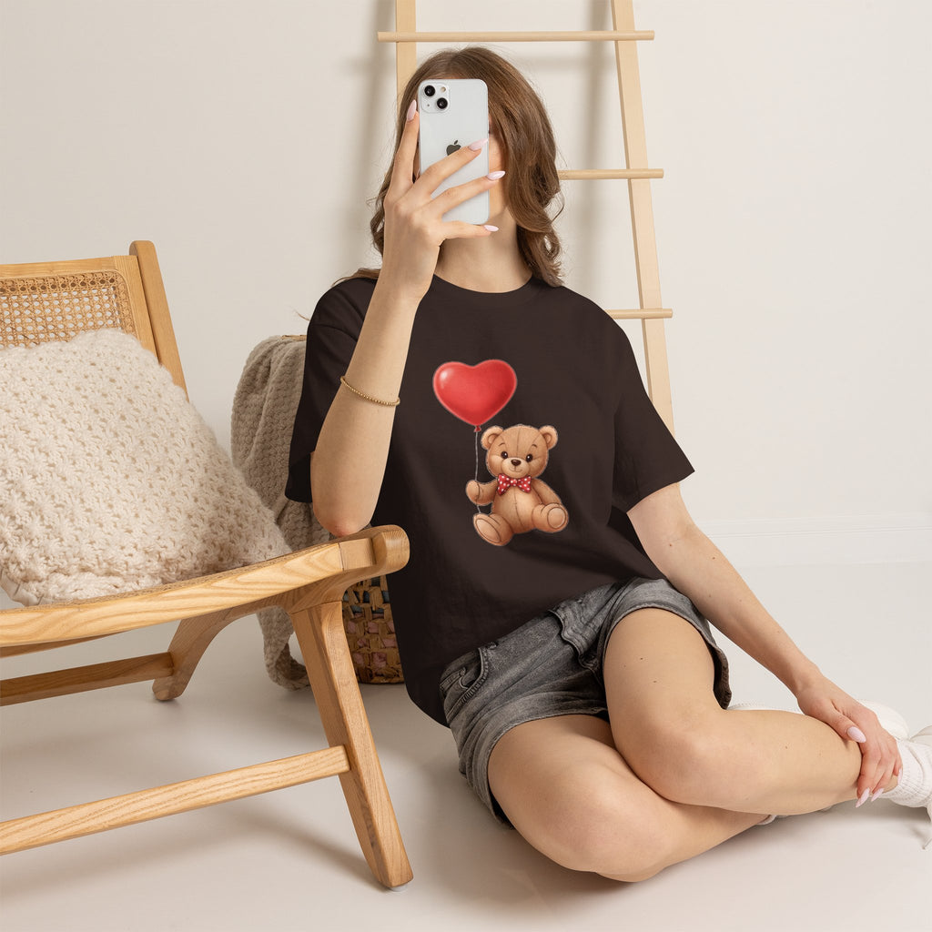 T-Shirt — Cute Teddy Bear Holding Heart Balloon Valentine Shirt