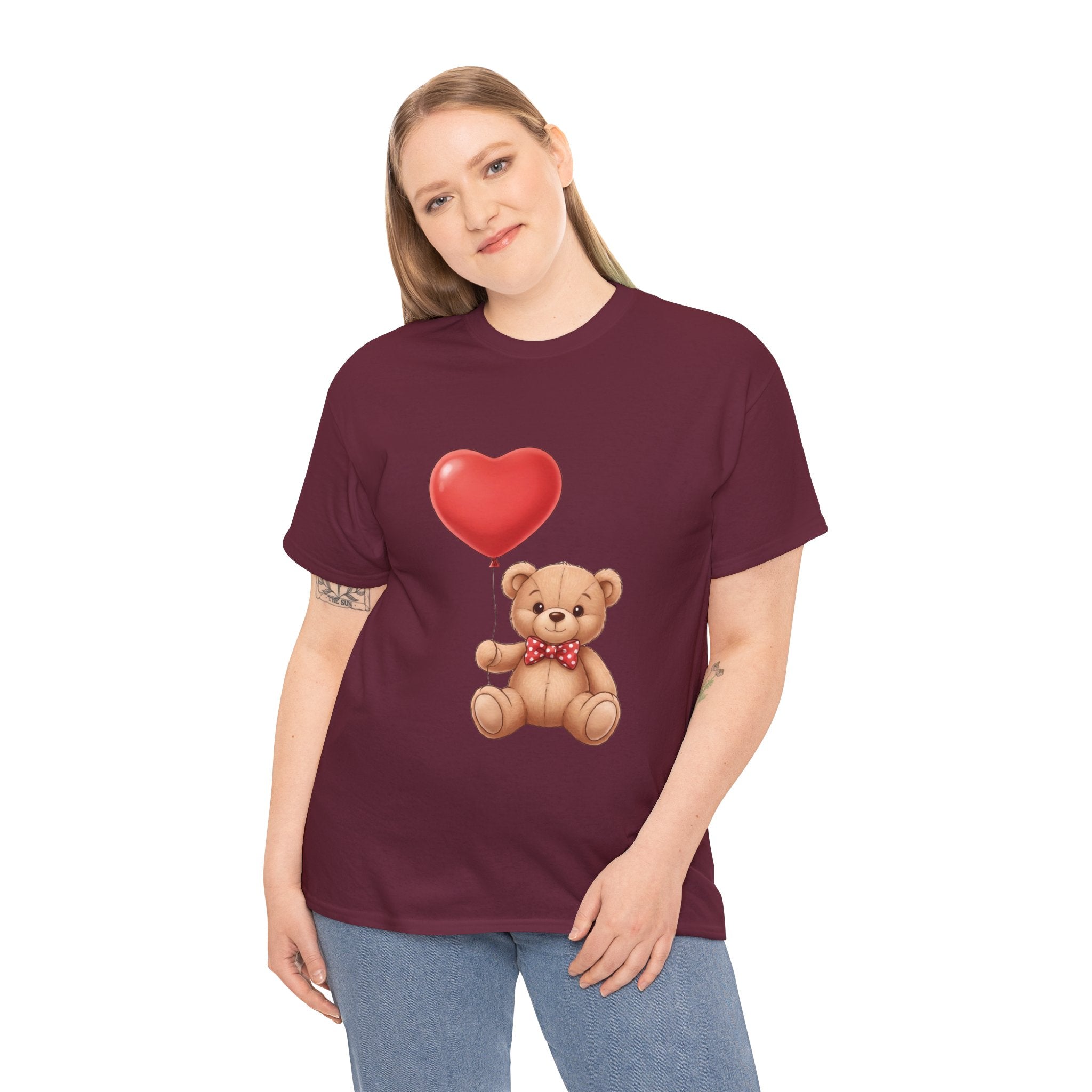 T-Shirt — Cute Teddy Bear Holding Heart Balloon Valentine Shirt