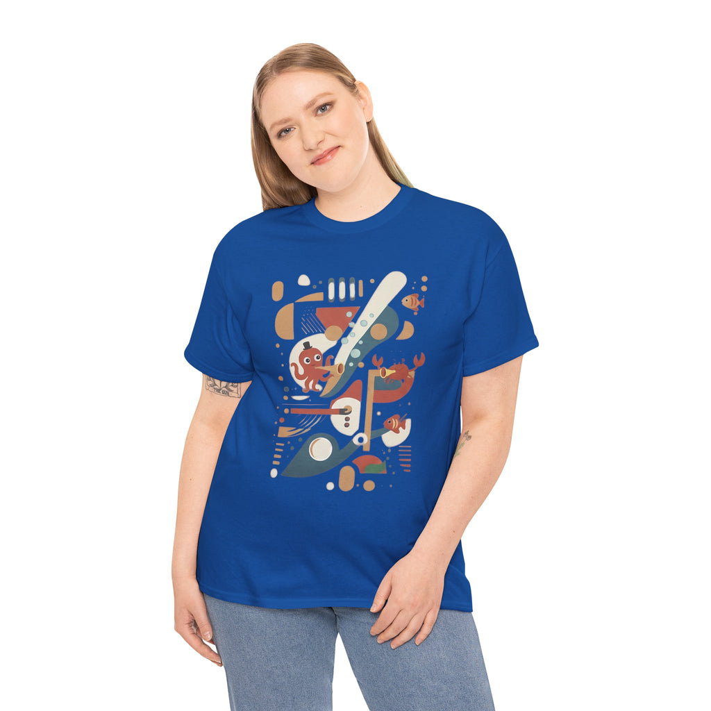 Abstract Ocean Creatures T-Shirt — Modern Sea Life Graphic Tee