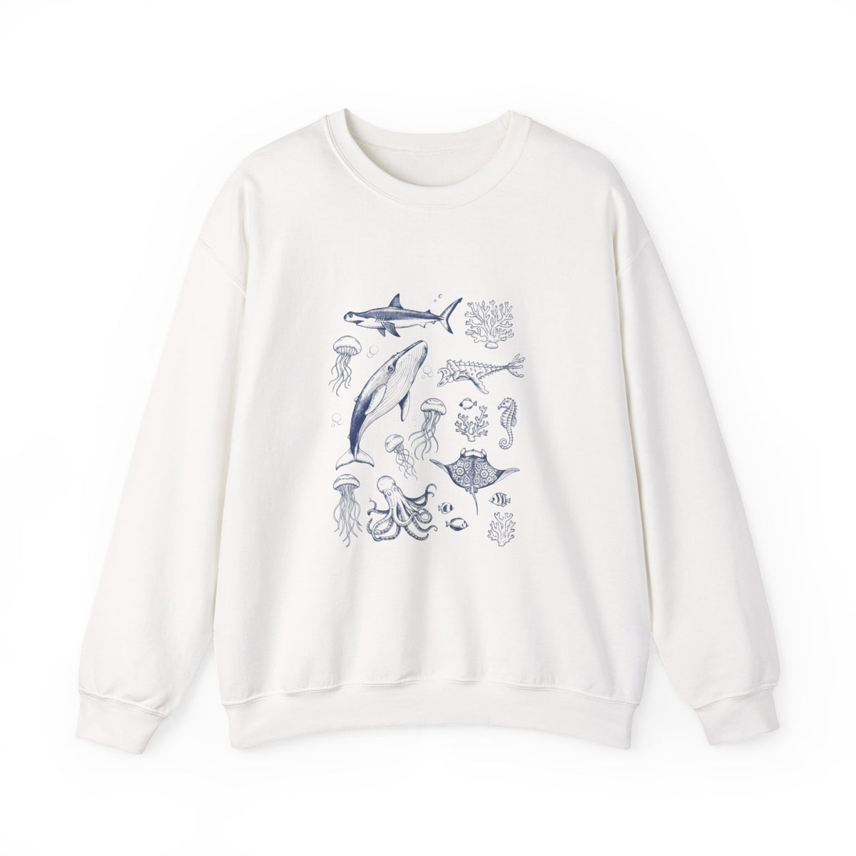 Marine Life Sketch Sweatshirt — Ocean Creatures Crewneck
