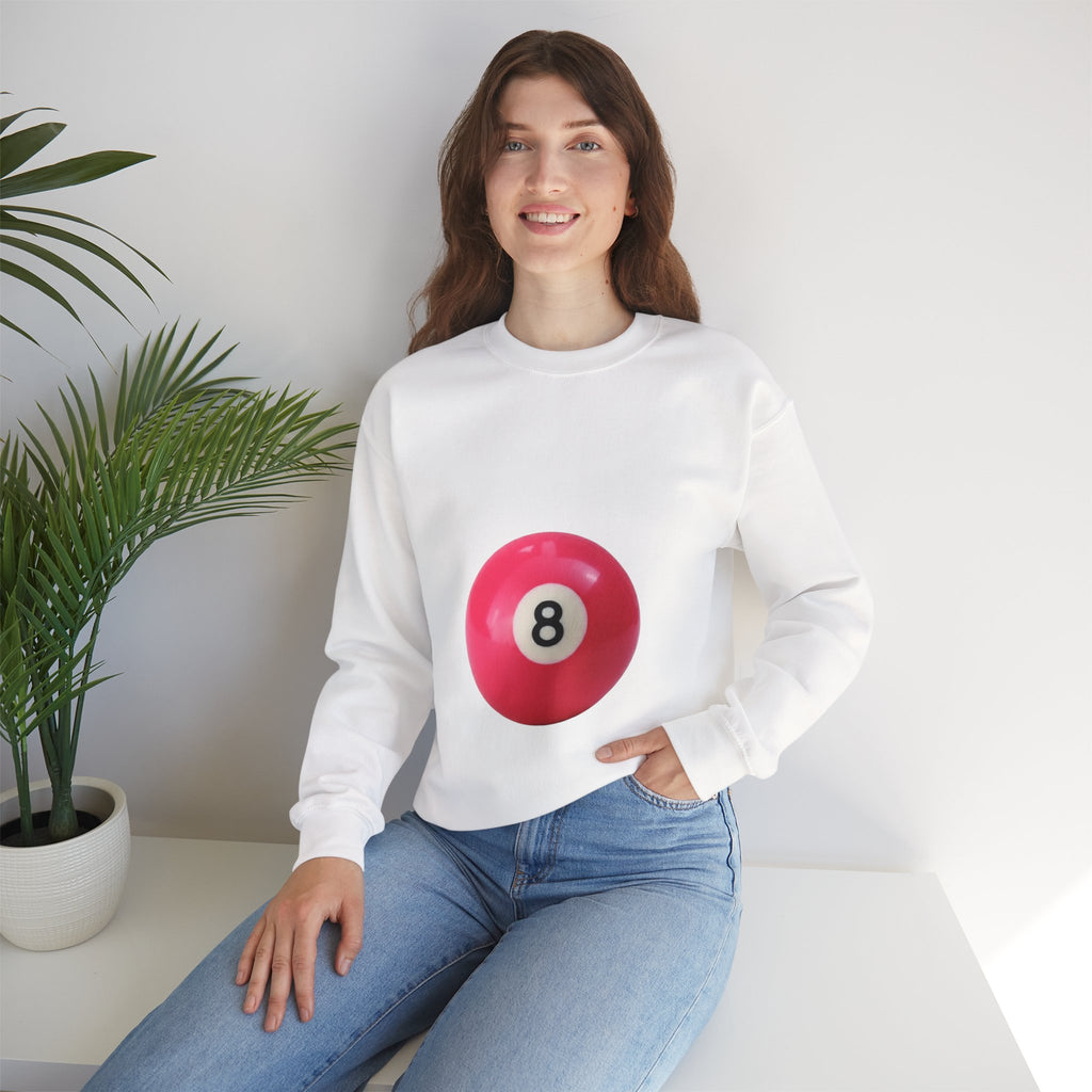 Eight Ball Crewneck Sweatshirt — Retro Pink Pool Ball Graphic