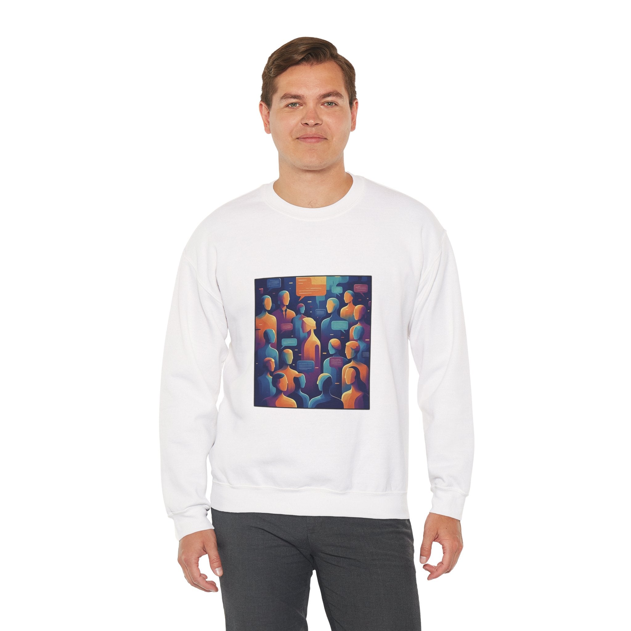 Abstract Crowd Crewneck Sweatshirt — Colorful Figurative Art Pullover