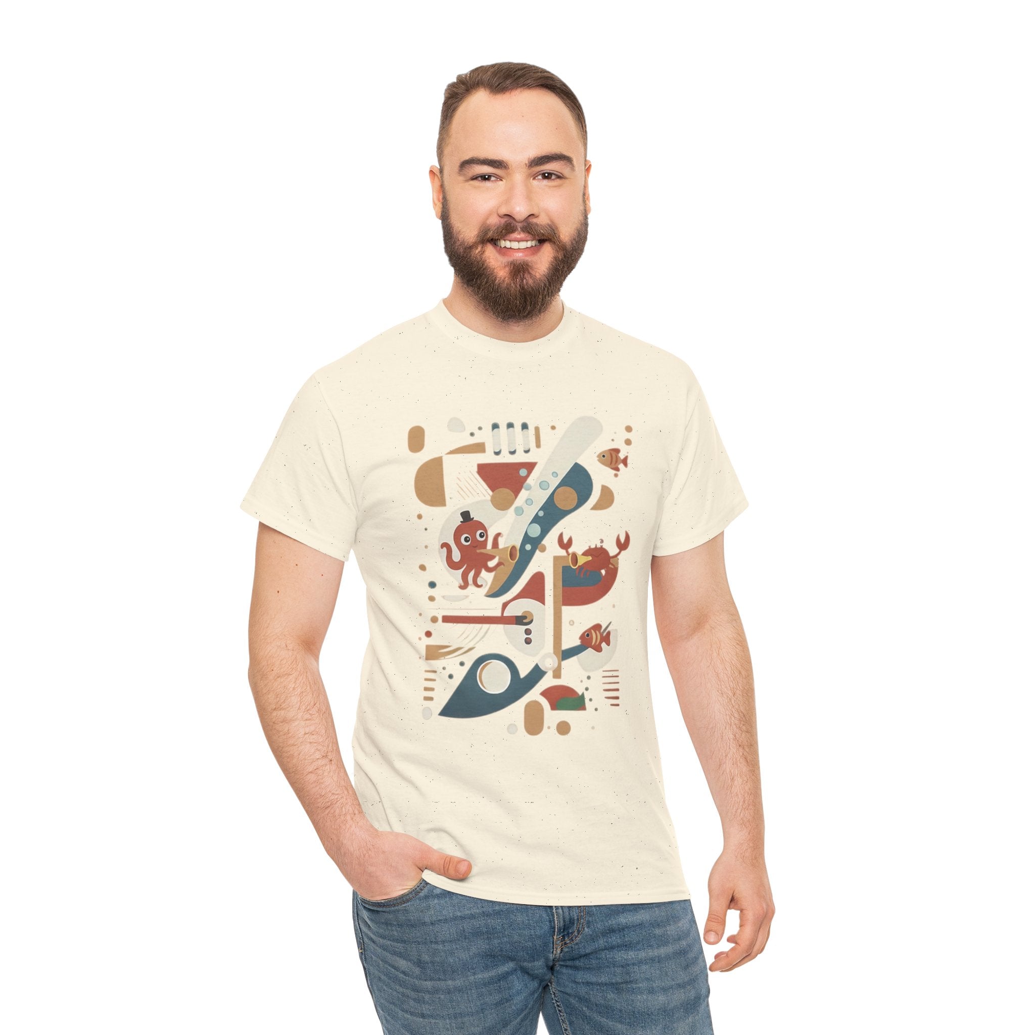 Abstract Ocean Creatures T-Shirt — Modern Sea Life Graphic Tee