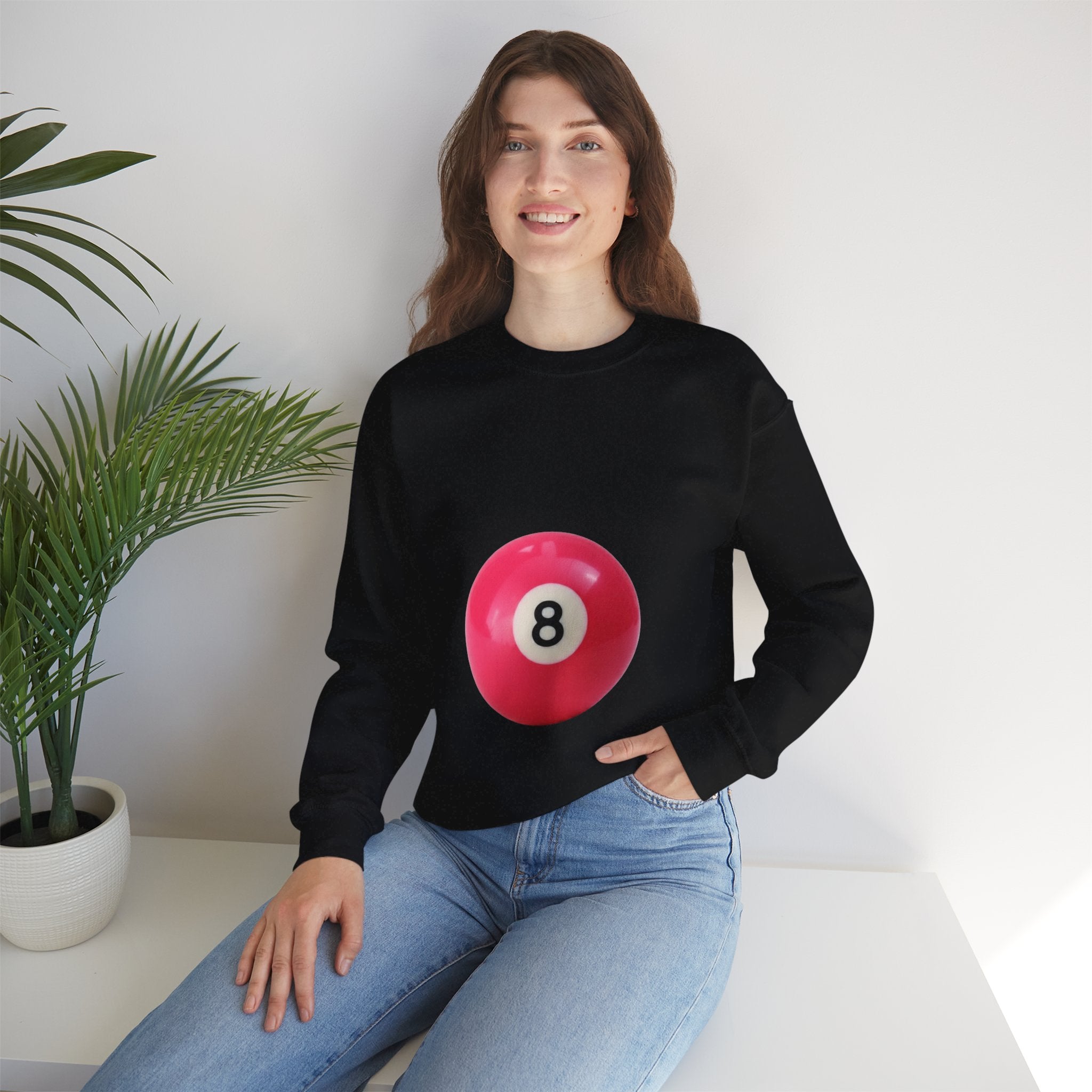 Eight Ball Crewneck Sweatshirt — Retro Pink Pool Ball Graphic