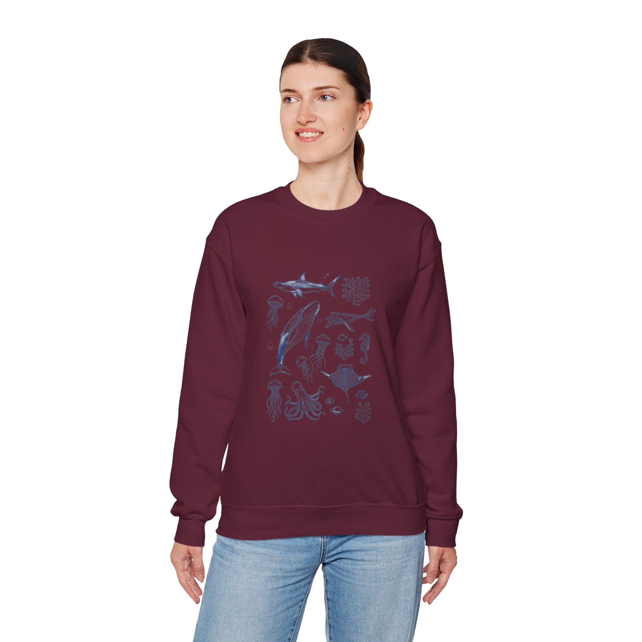 Marine Life Sketch Sweatshirt — Ocean Creatures Crewneck