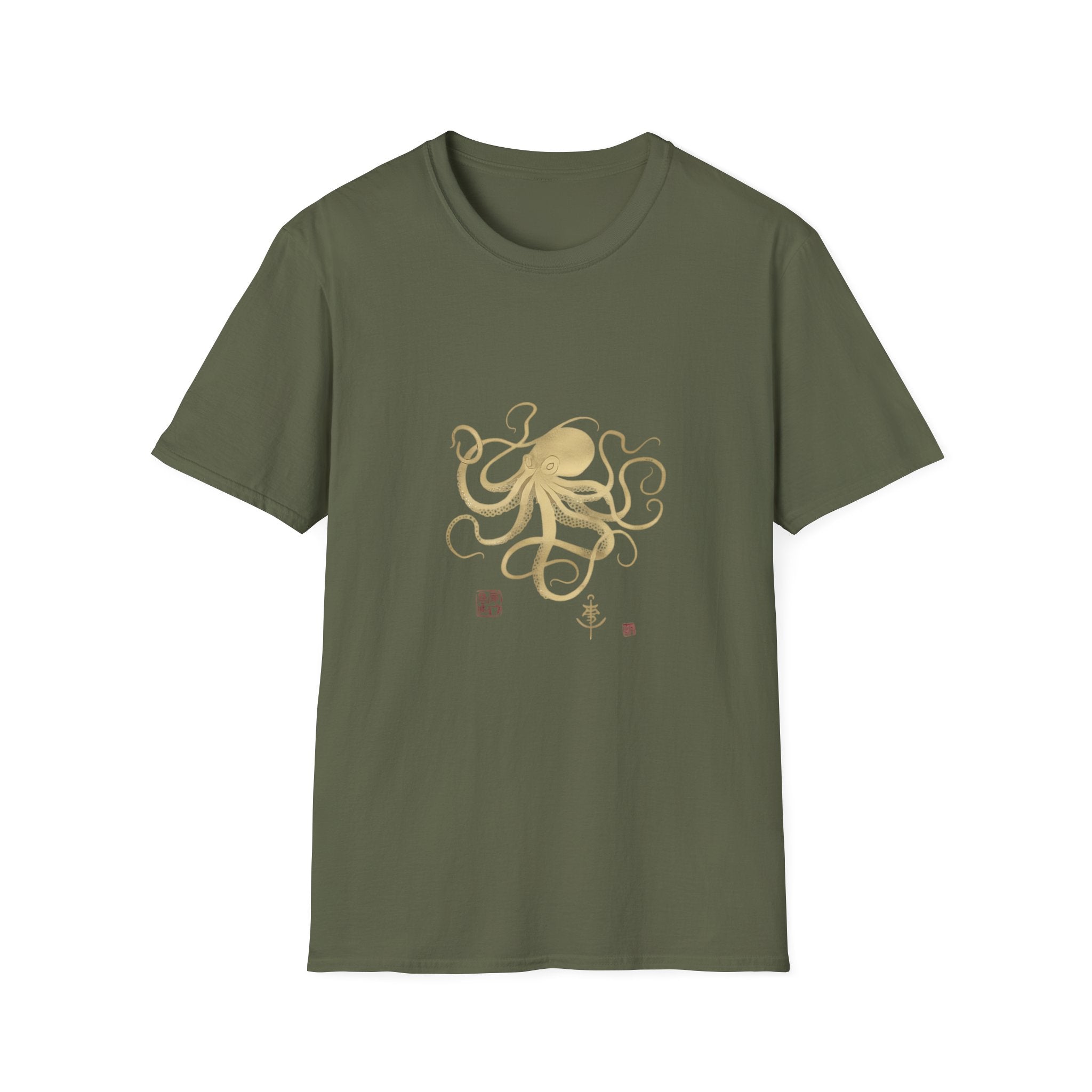 Octopus Gold Illustration T-Shirt — Elegant Nautical Sea Creature Tee