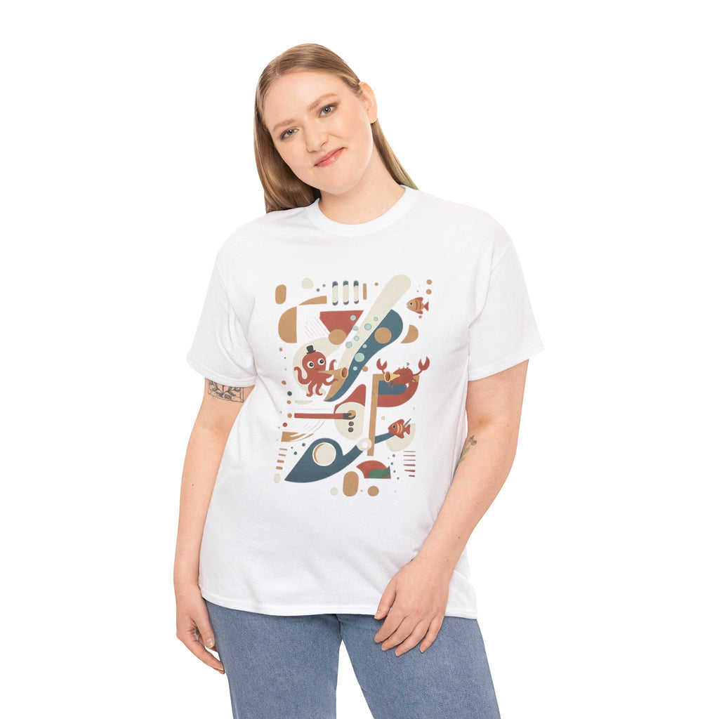 Abstract Ocean Creatures T-Shirt — Modern Sea Life Graphic Tee