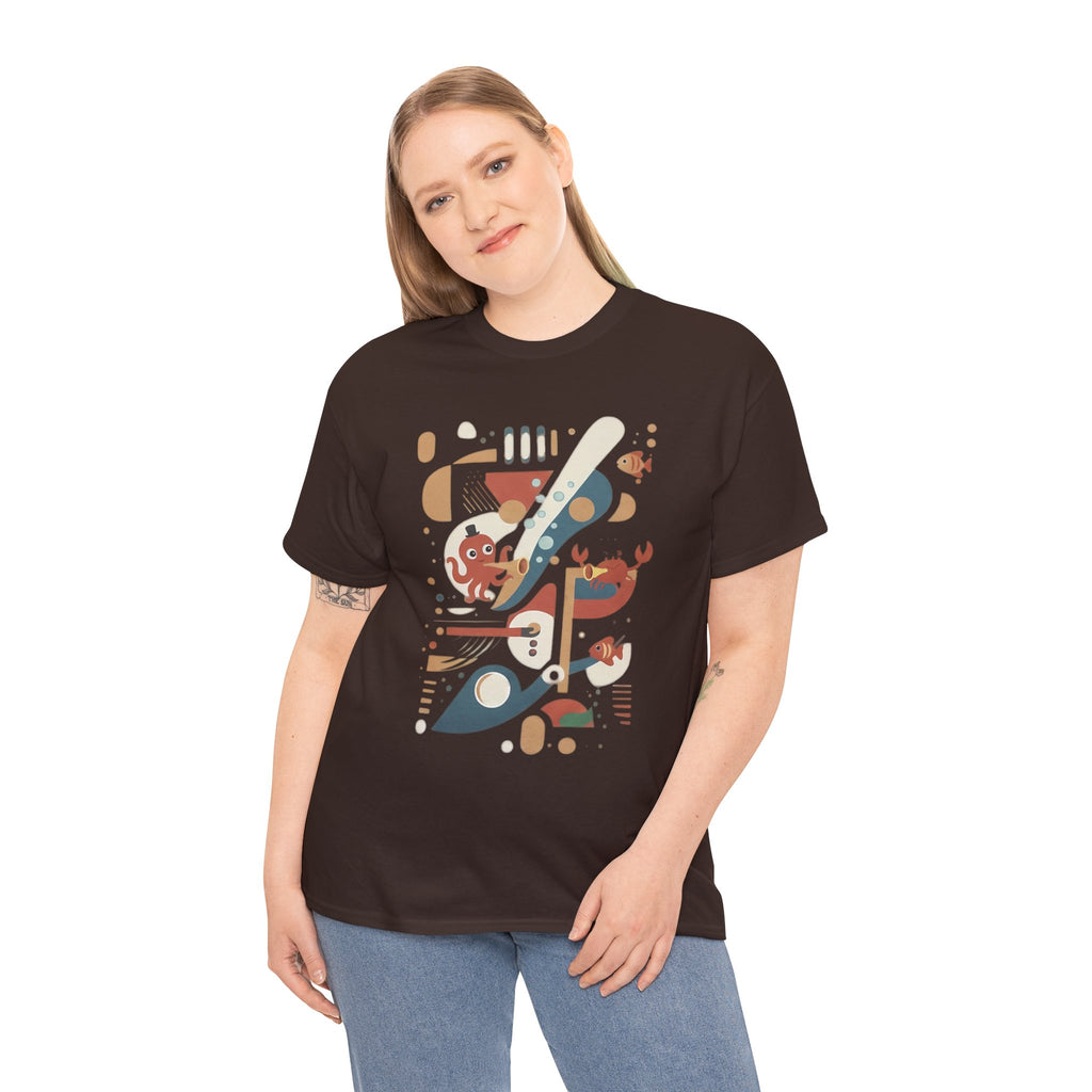 Abstract Ocean Creatures T-Shirt — Modern Sea Life Graphic Tee