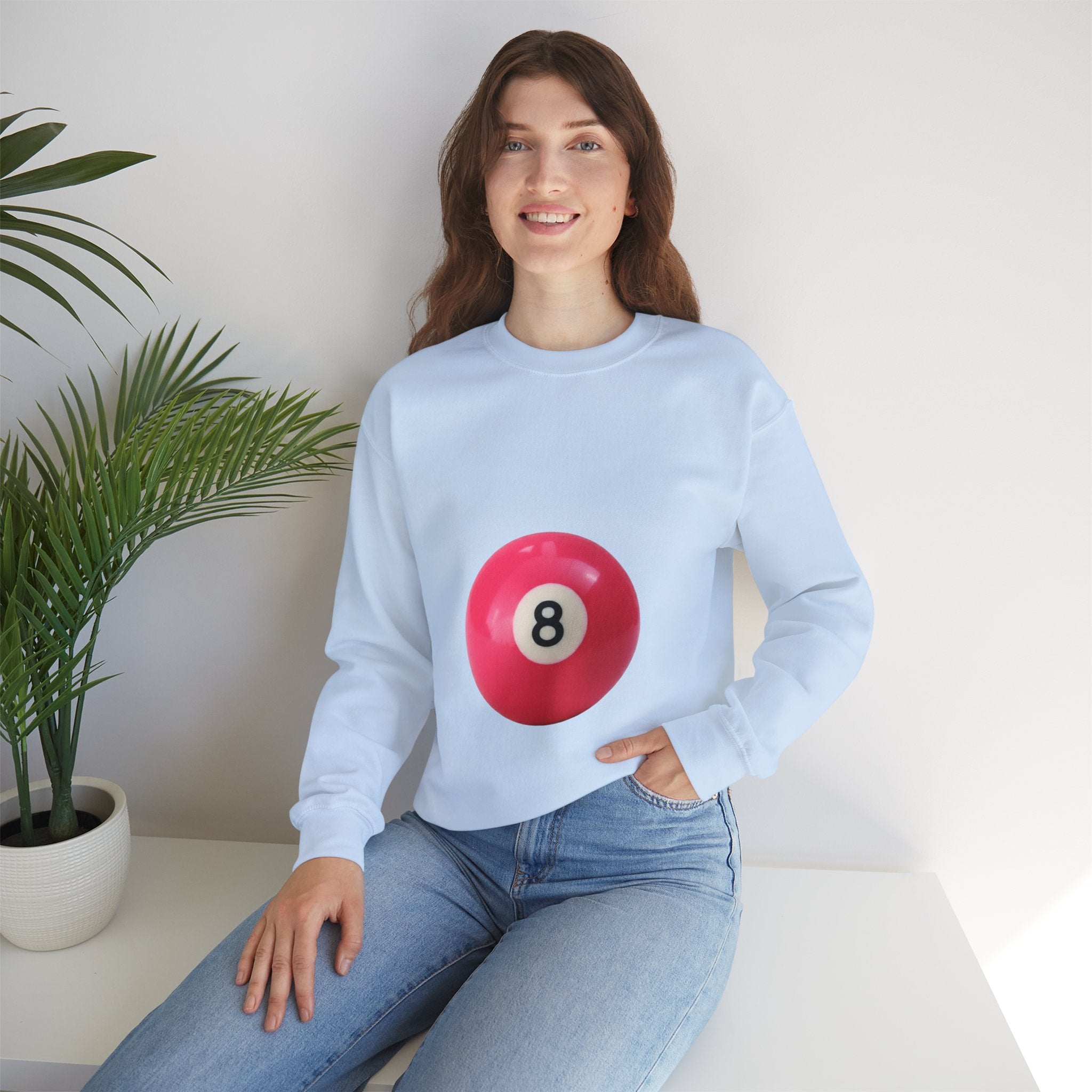 Eight Ball Crewneck Sweatshirt — Retro Pink Pool Ball Graphic