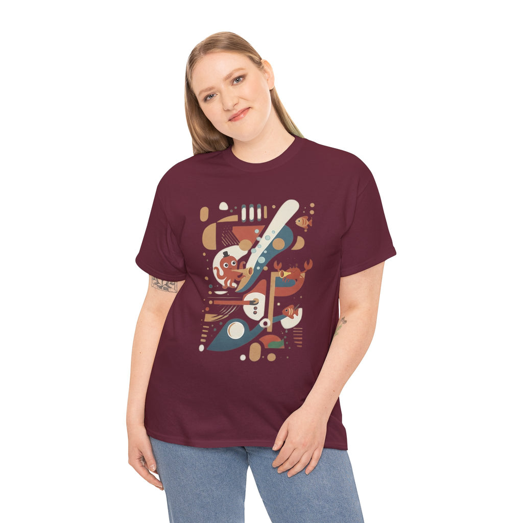 Abstract Ocean Creatures T-Shirt — Modern Sea Life Graphic Tee