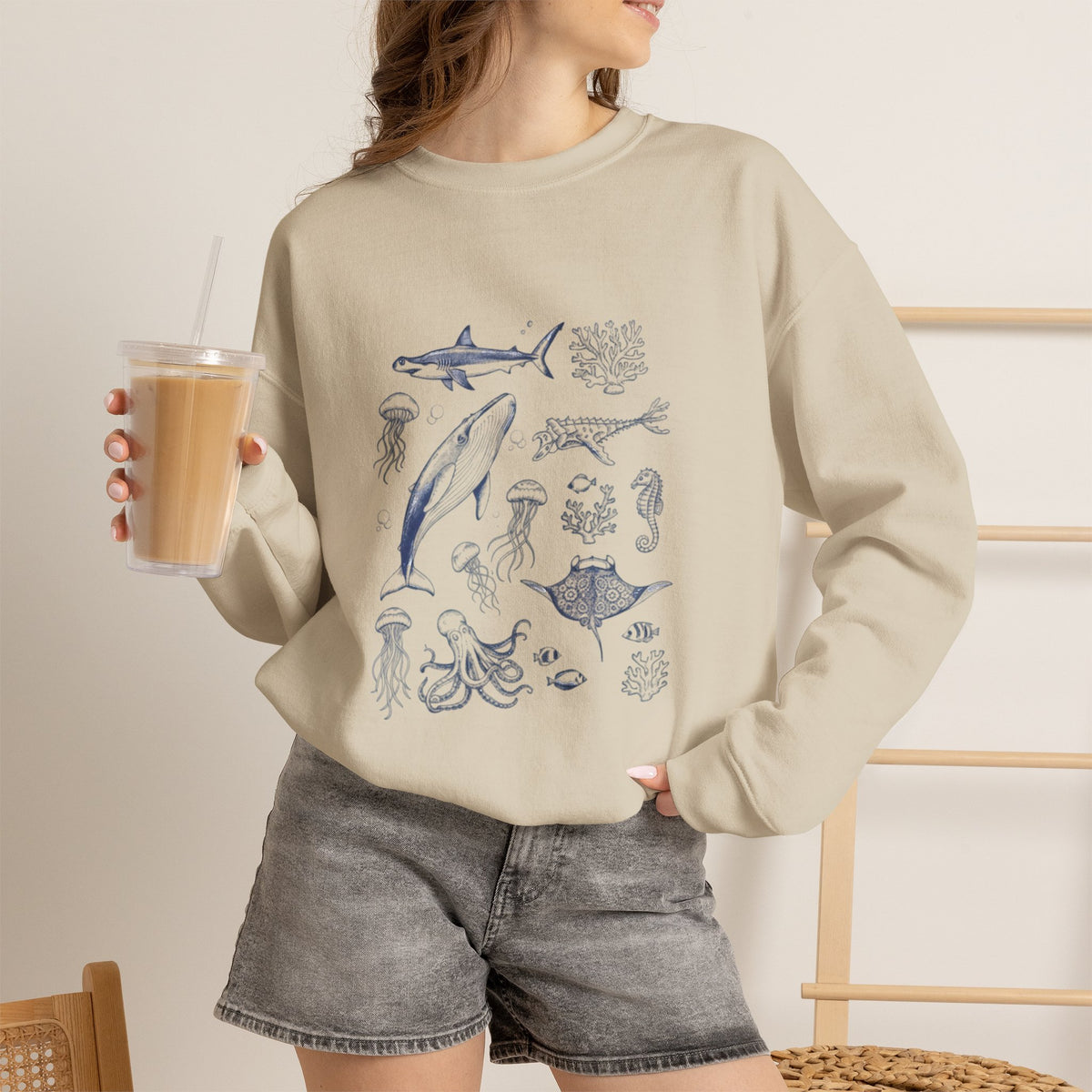 Marine Life Sketch Sweatshirt — Ocean Creatures Crewneck