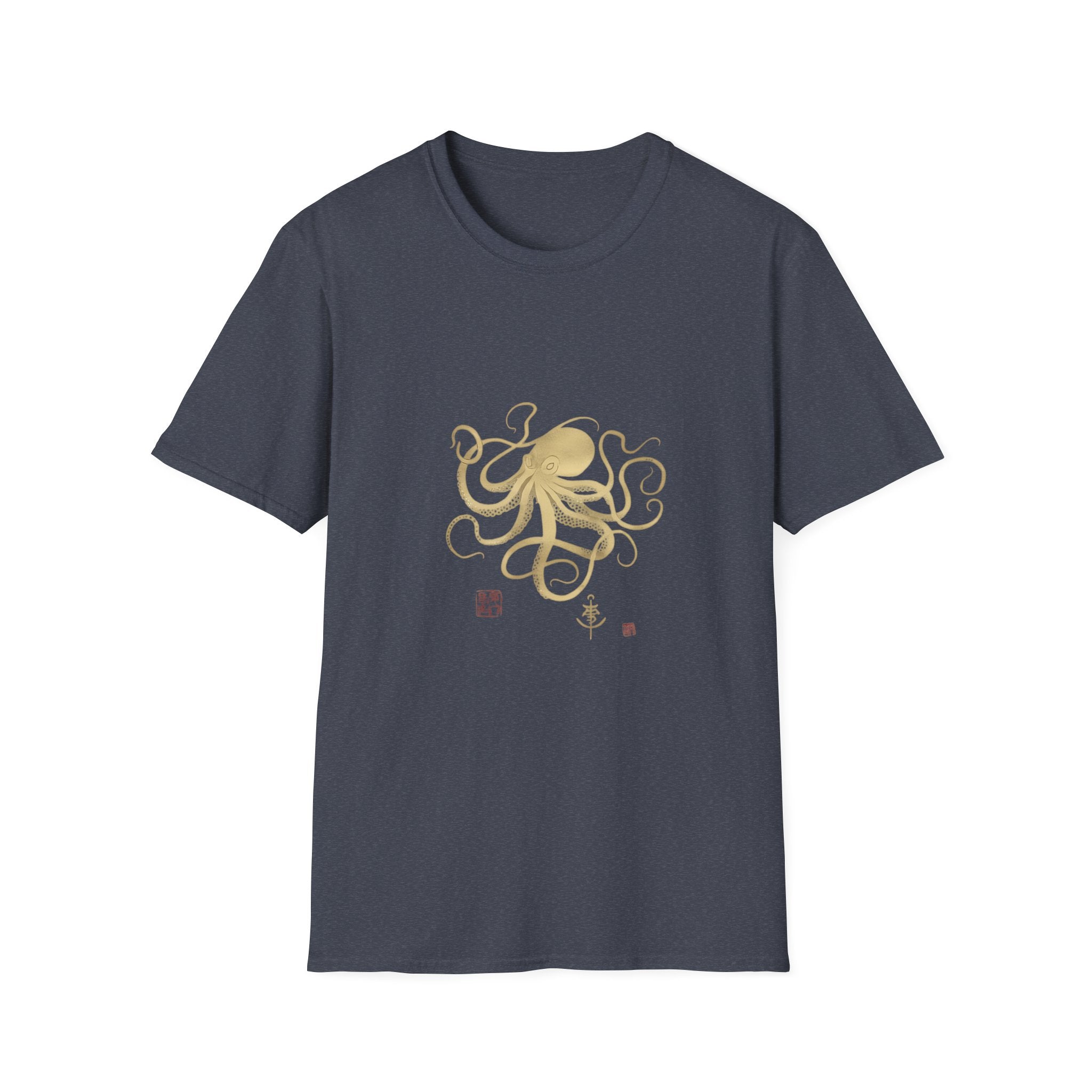 Octopus Gold Illustration T-Shirt — Elegant Nautical Sea Creature Tee