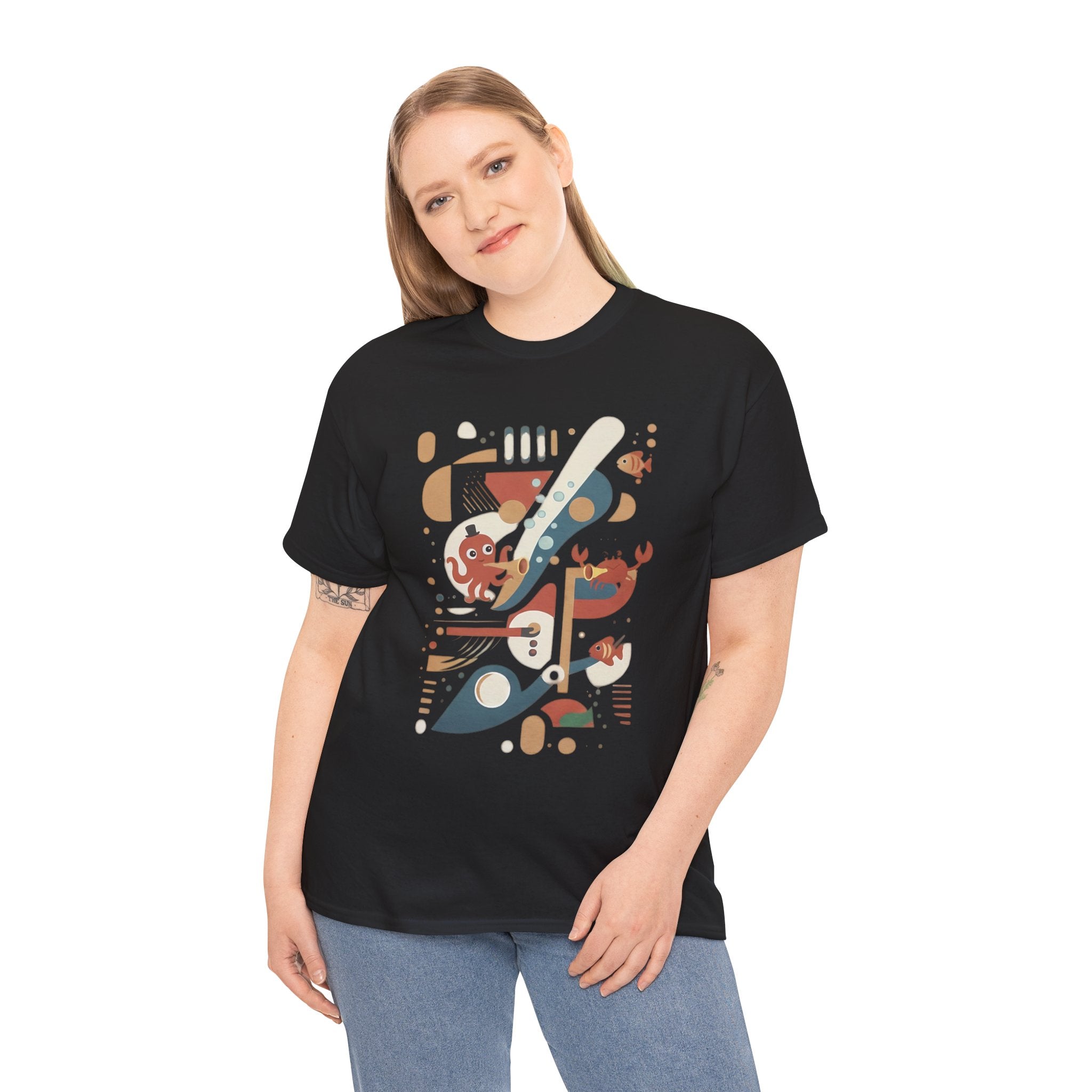 Abstract Ocean Creatures T-Shirt — Modern Sea Life Graphic Tee
