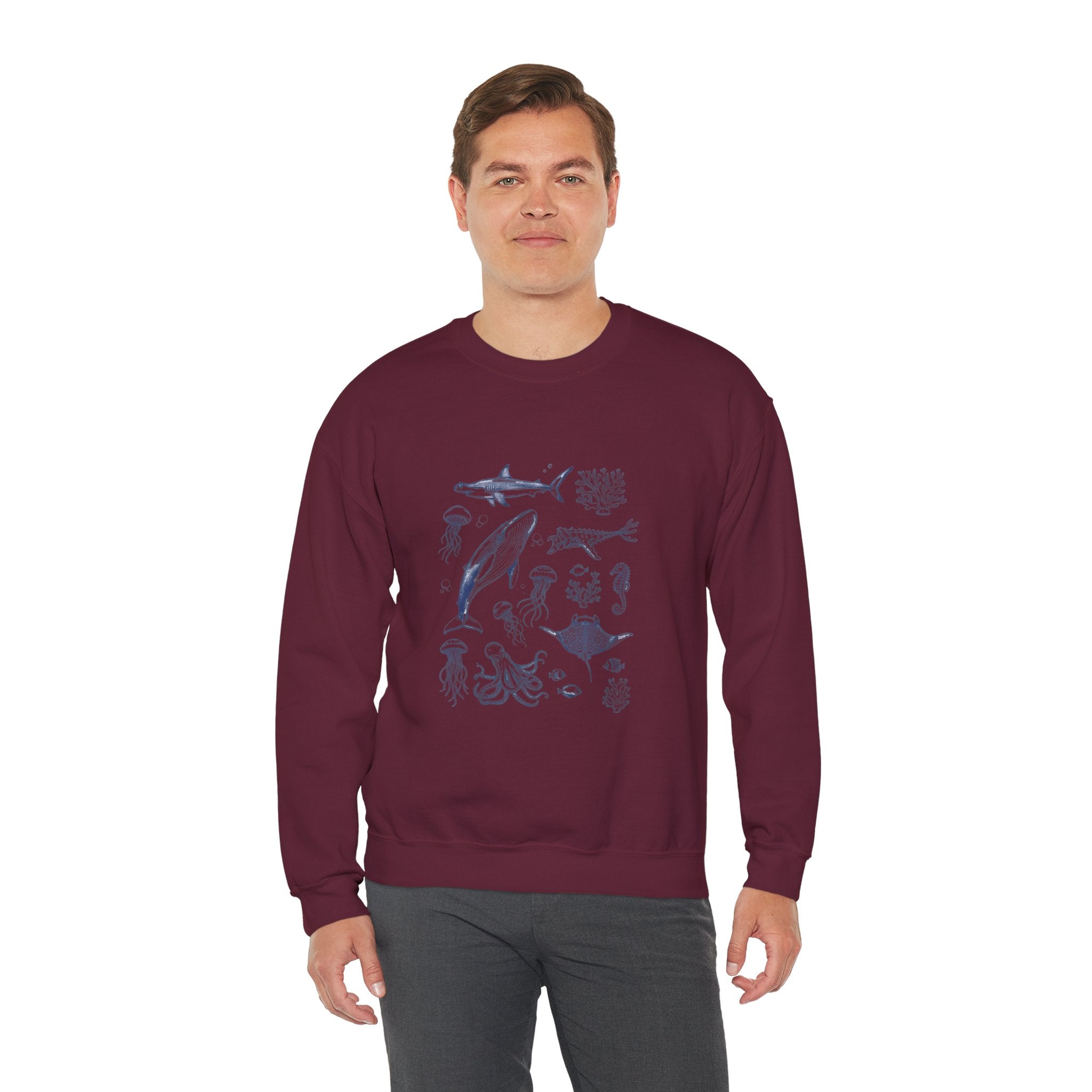 Marine Life Sketch Sweatshirt — Ocean Creatures Crewneck