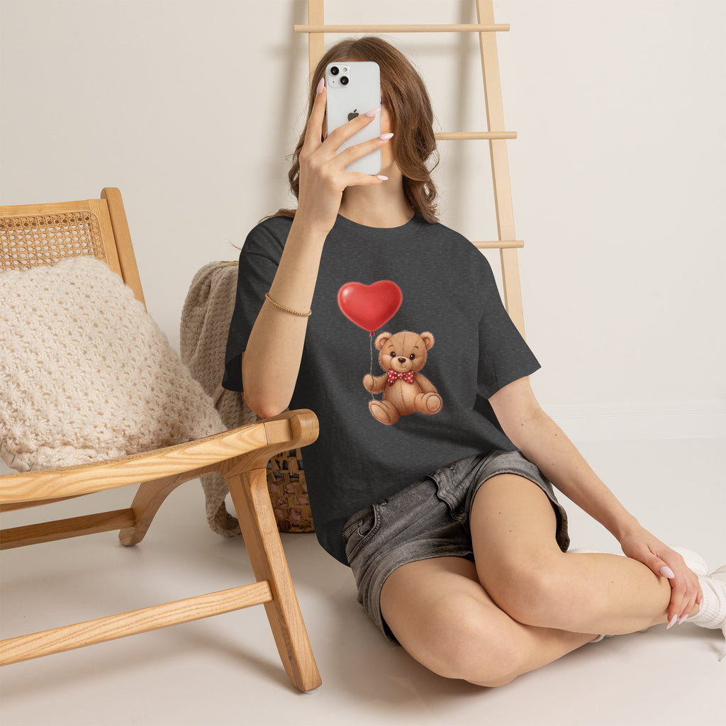 T-Shirt — Cute Teddy Bear Holding Heart Balloon Valentine Shirt