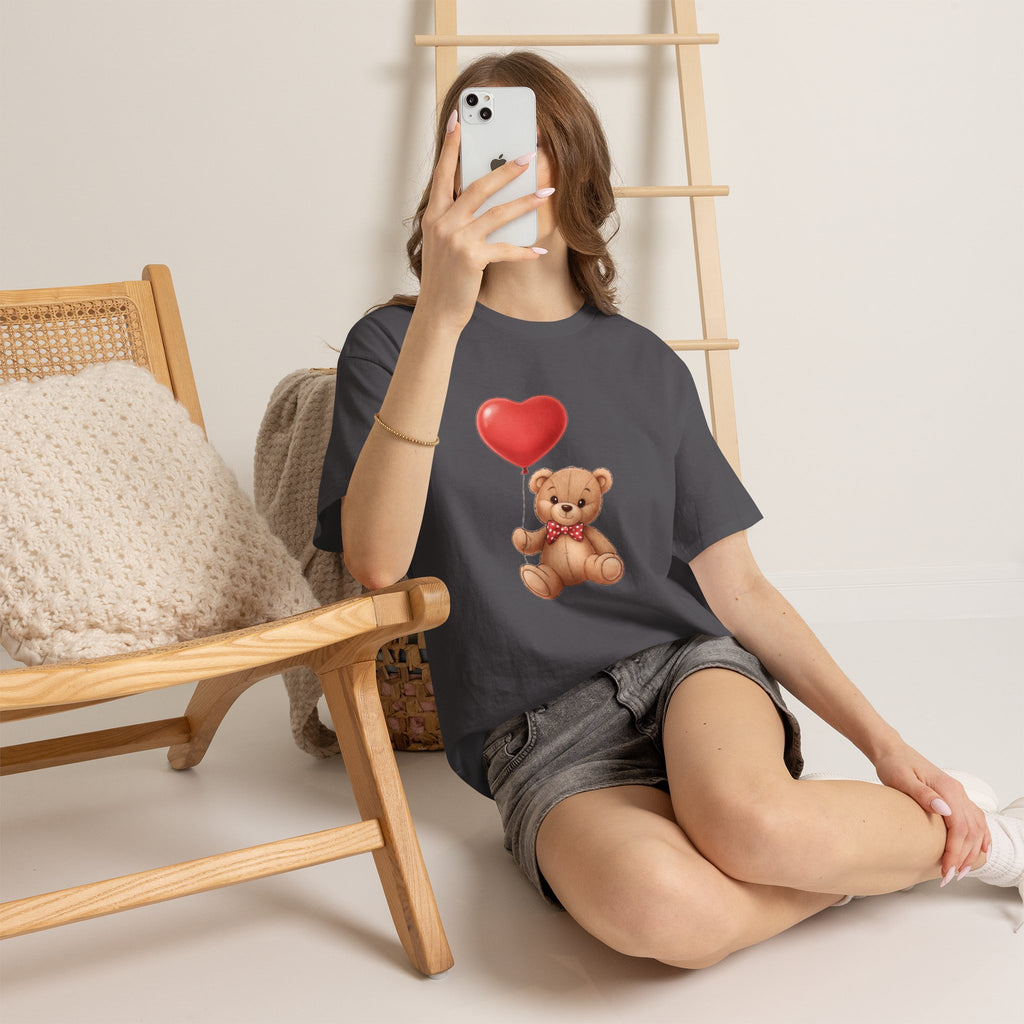 T-Shirt — Cute Teddy Bear Holding Heart Balloon Valentine Shirt
