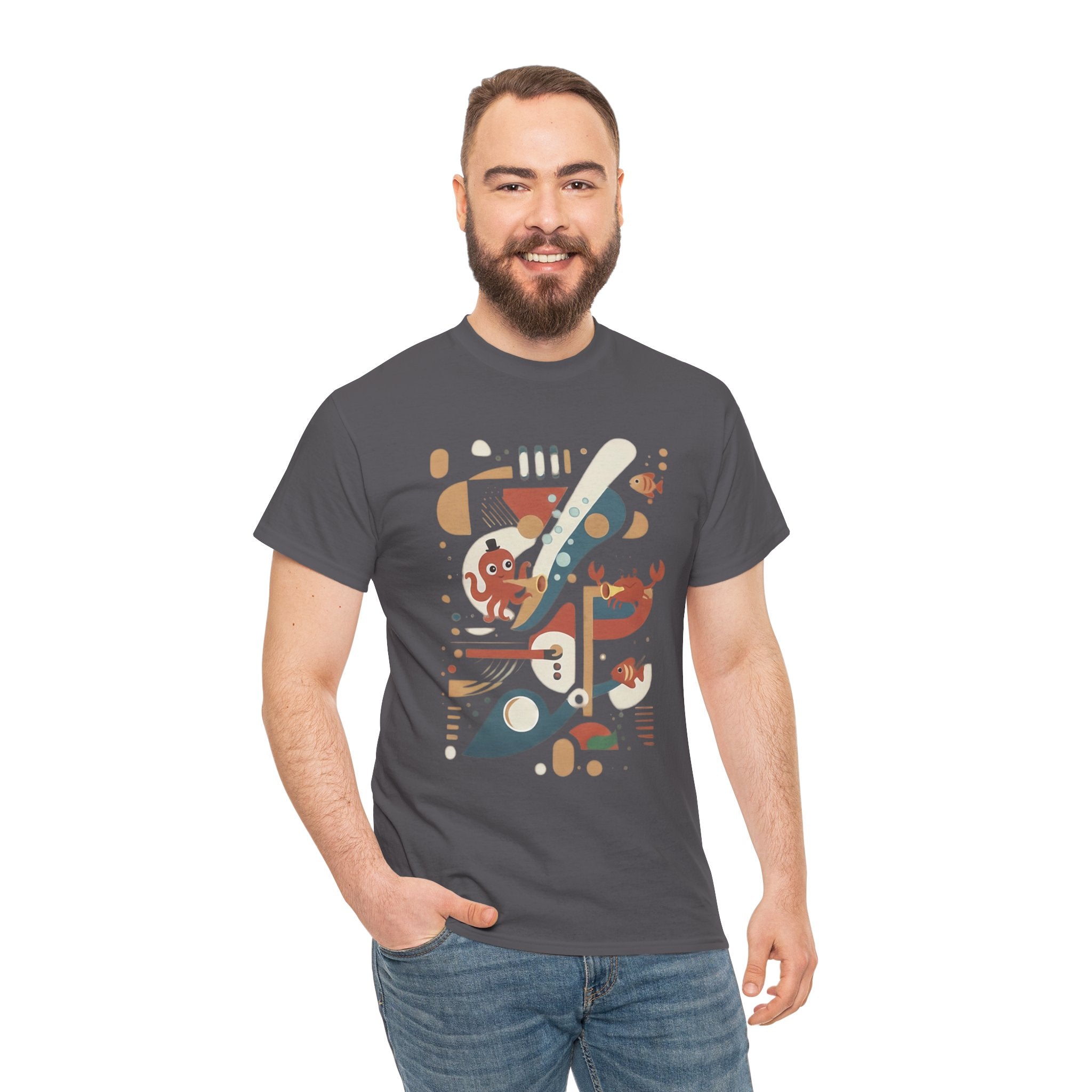 Abstract Ocean Creatures T-Shirt — Modern Sea Life Graphic Tee