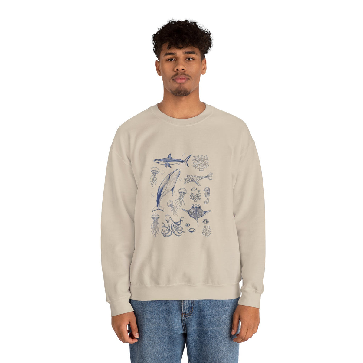 Marine Life Sketch Sweatshirt — Ocean Creatures Crewneck