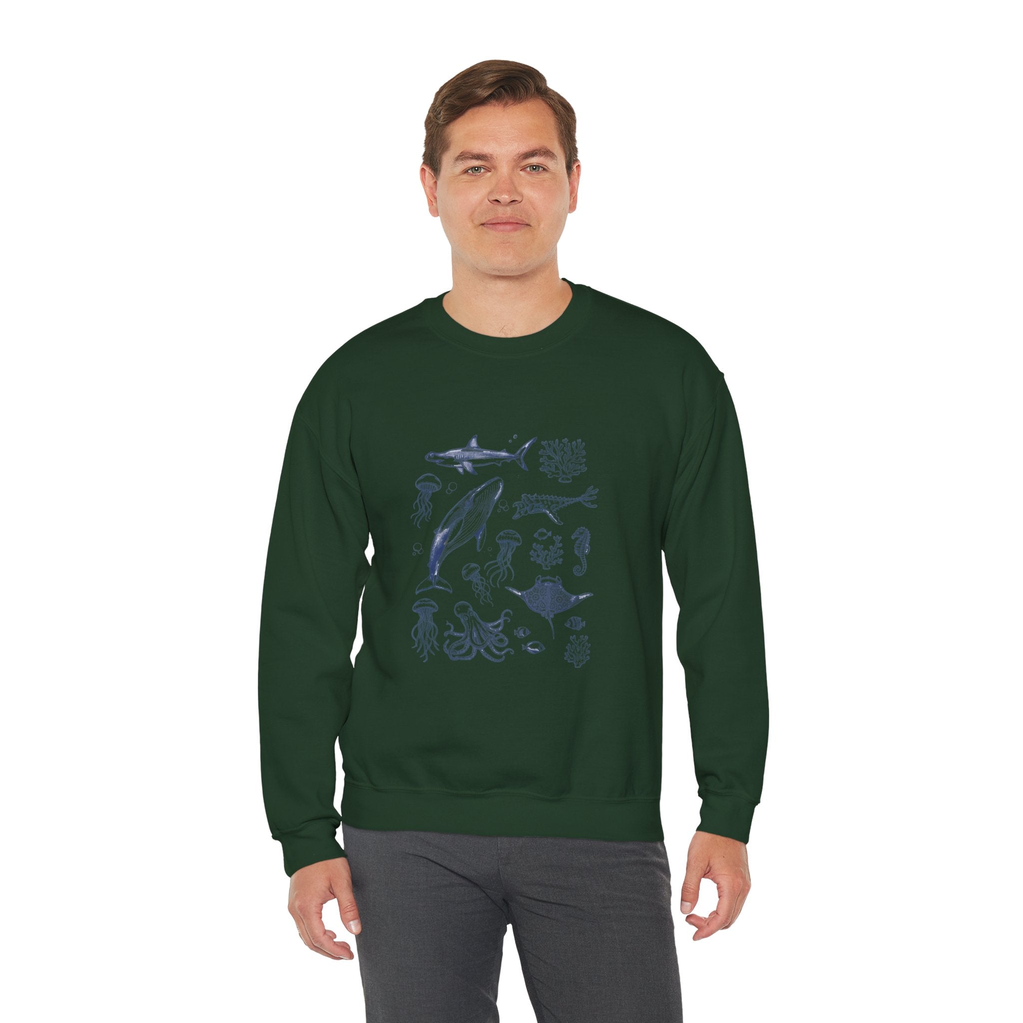 Marine Life Sketch Sweatshirt — Ocean Creatures Crewneck