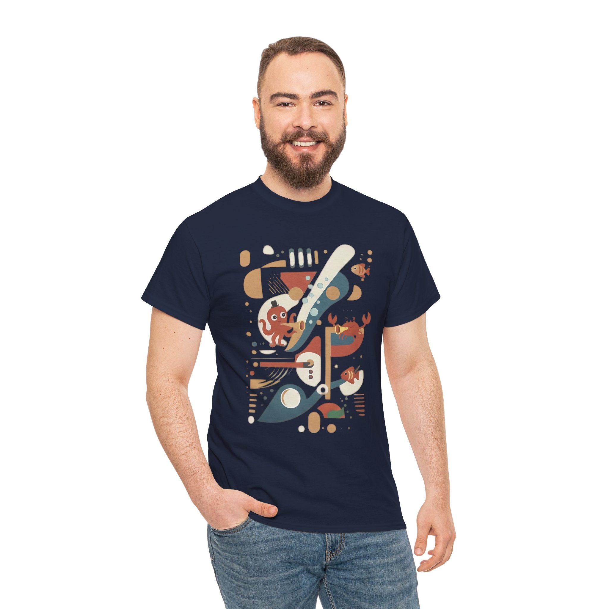 Abstract Ocean Creatures T-Shirt — Modern Sea Life Graphic Tee