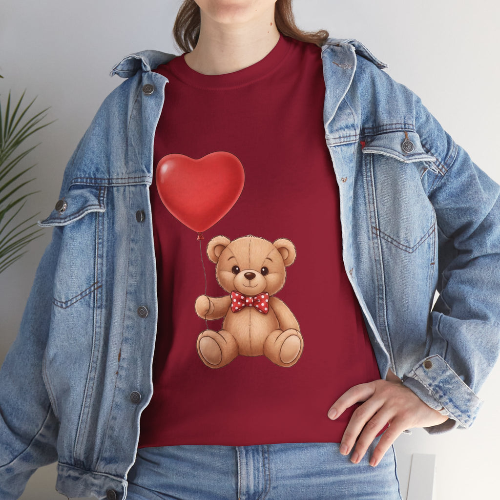 T-Shirt — Cute Teddy Bear Holding Heart Balloon Valentine Shirt