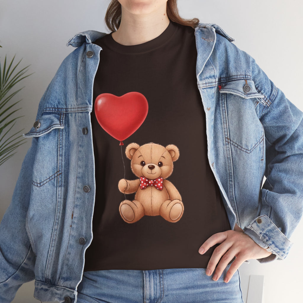 T-Shirt — Cute Teddy Bear Holding Heart Balloon Valentine Shirt