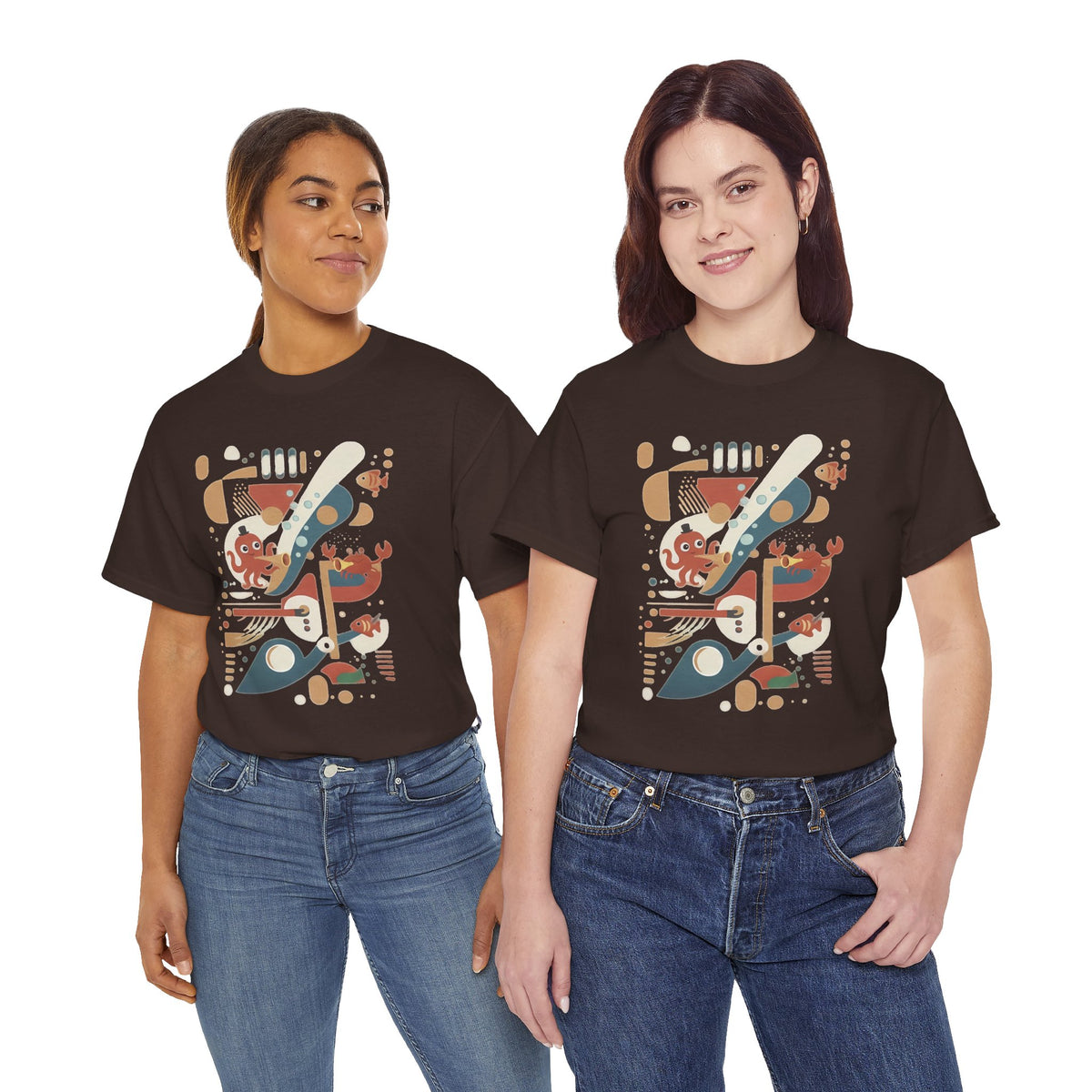 Abstract Ocean Creatures T-Shirt — Modern Sea Life Graphic Tee