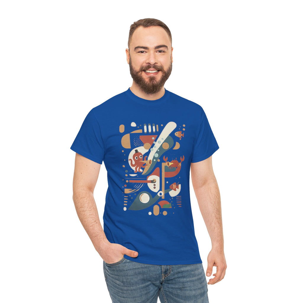 Abstract Ocean Creatures T-Shirt — Modern Sea Life Graphic Tee