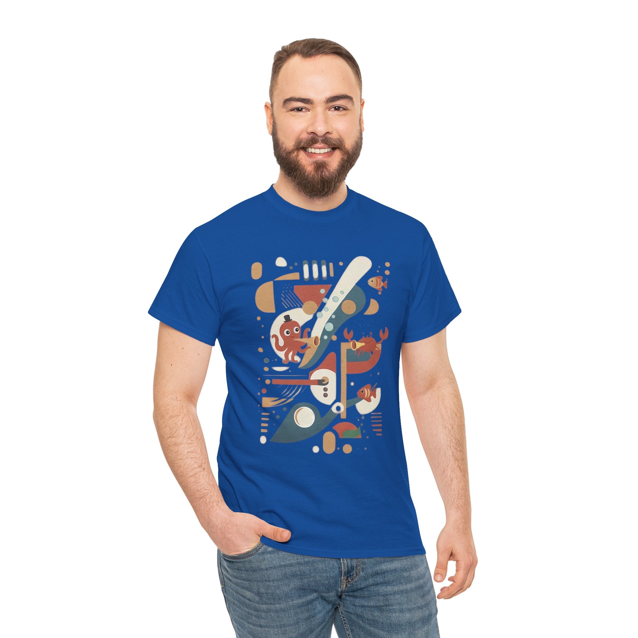 Abstract Ocean Creatures T-Shirt — Modern Sea Life Graphic Tee