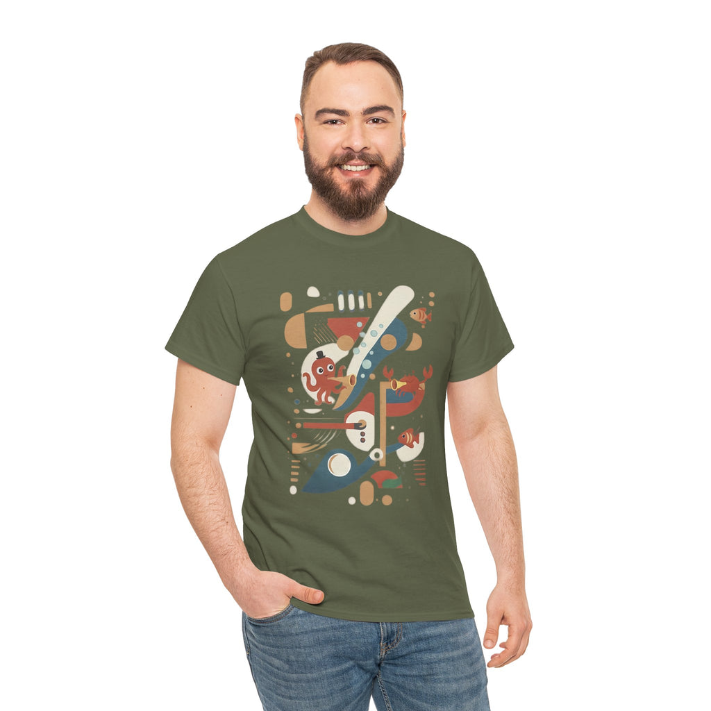 Abstract Ocean Creatures T-Shirt — Modern Sea Life Graphic Tee