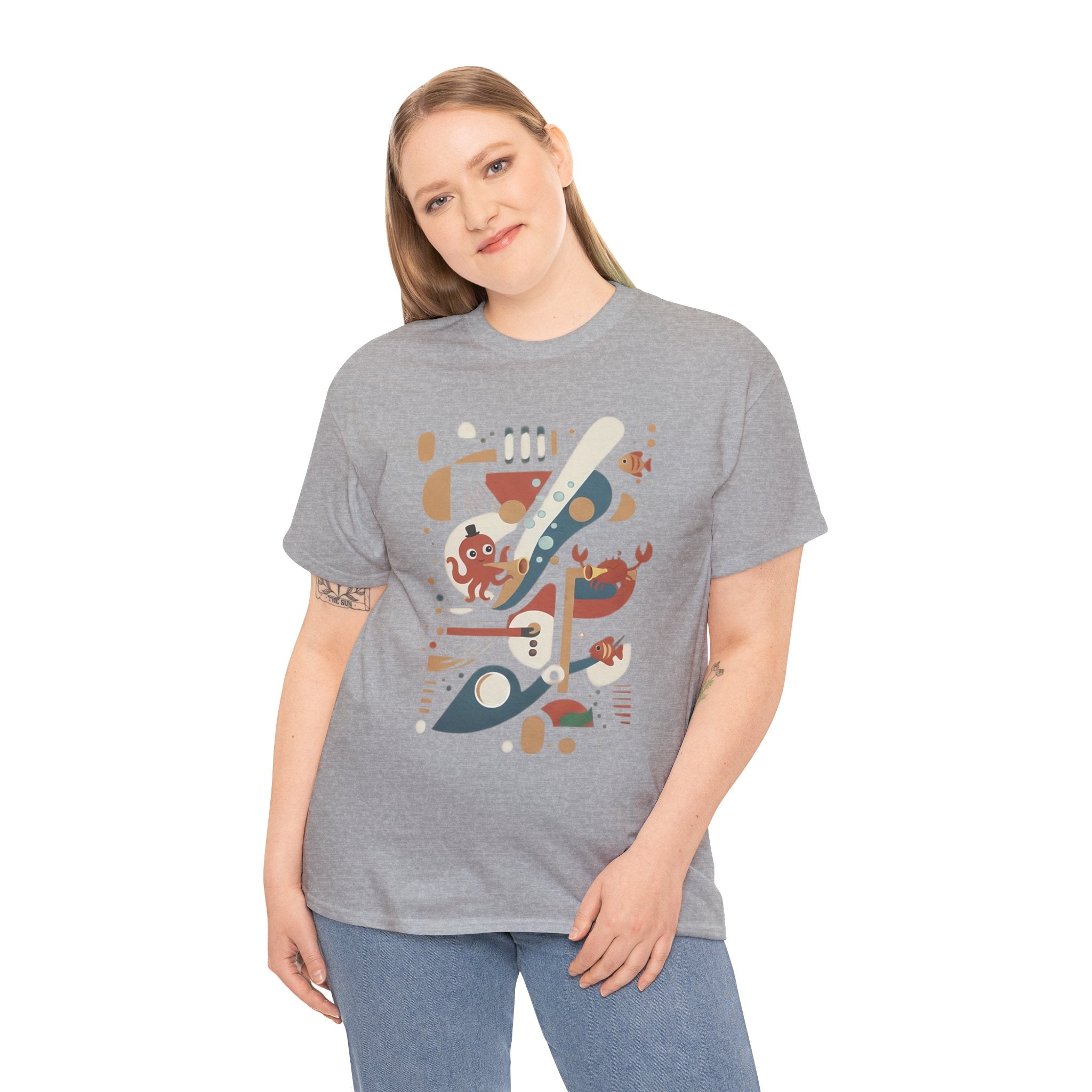 Abstract Ocean Creatures T-Shirt — Modern Sea Life Graphic Tee