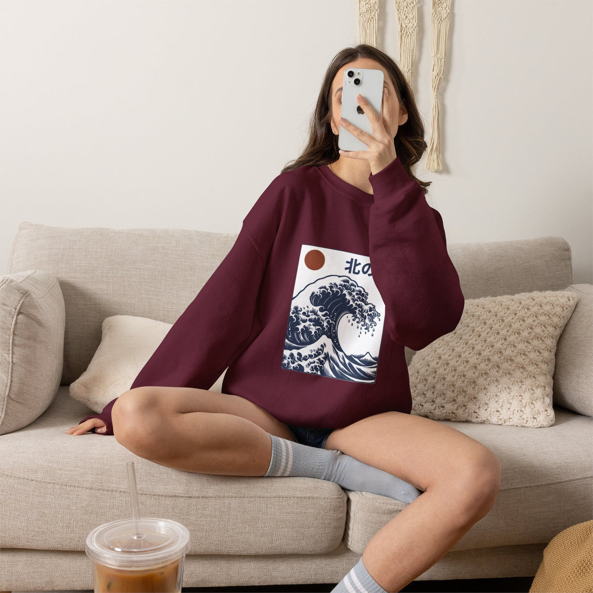 Wave Art Sweatshirt — 北の波 (Northern Wave) Crewneck