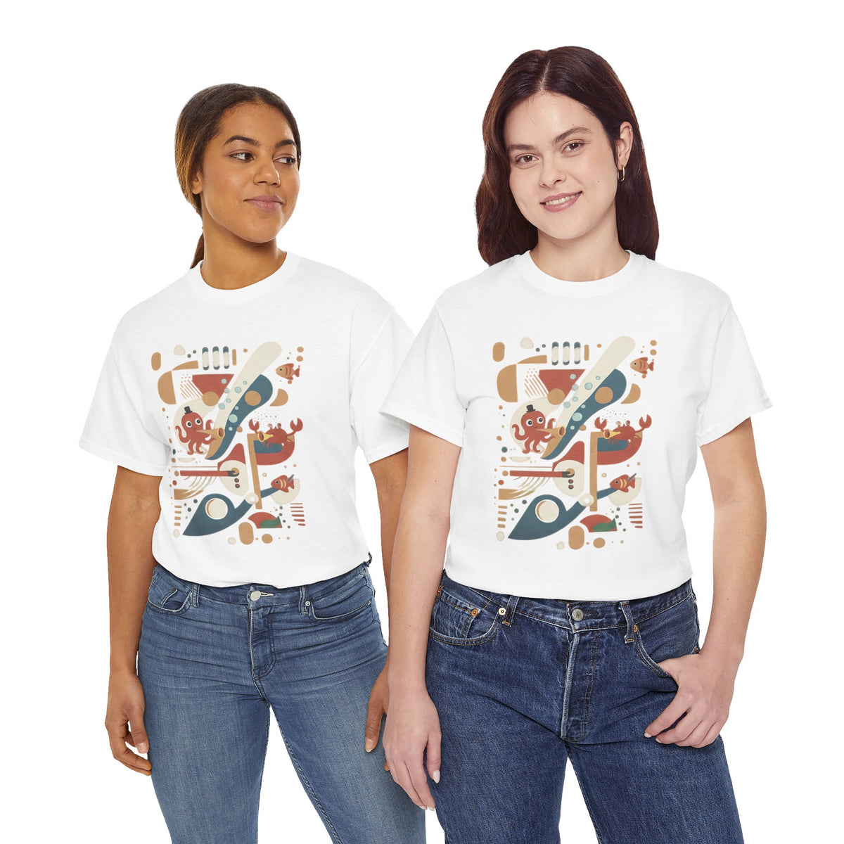 Abstract Ocean Creatures T-Shirt — Modern Sea Life Graphic Tee