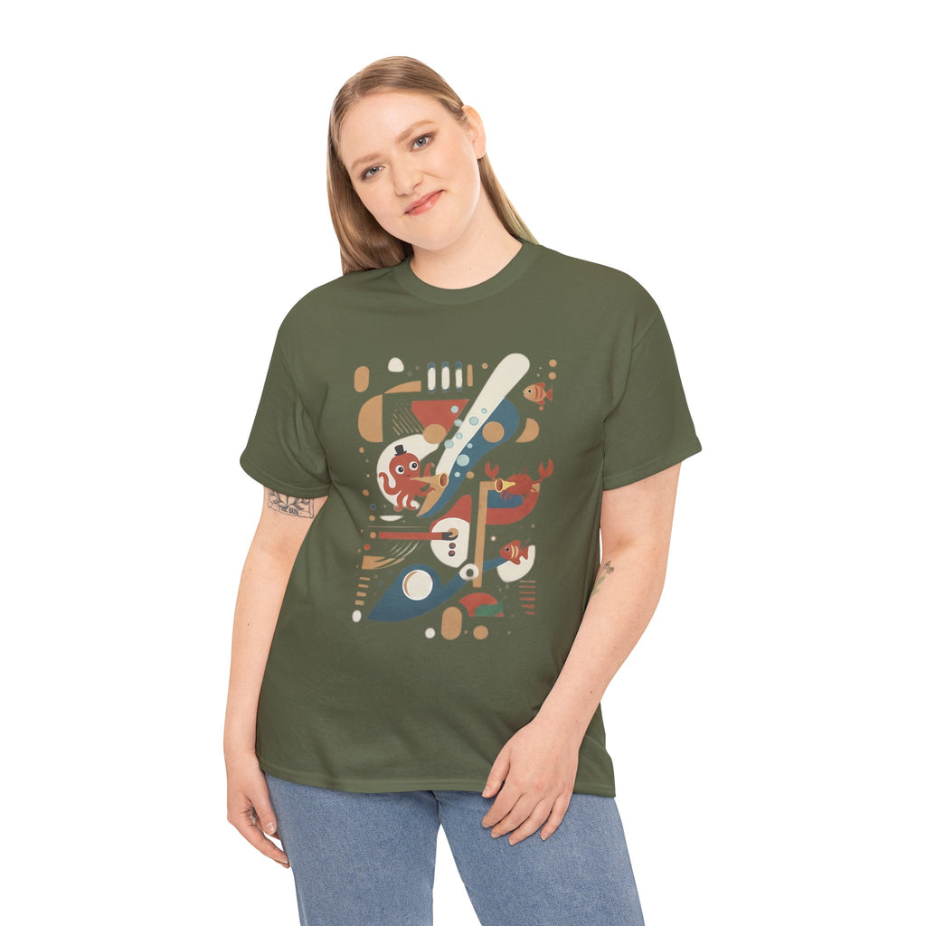 Abstract Ocean Creatures T-Shirt — Modern Sea Life Graphic Tee