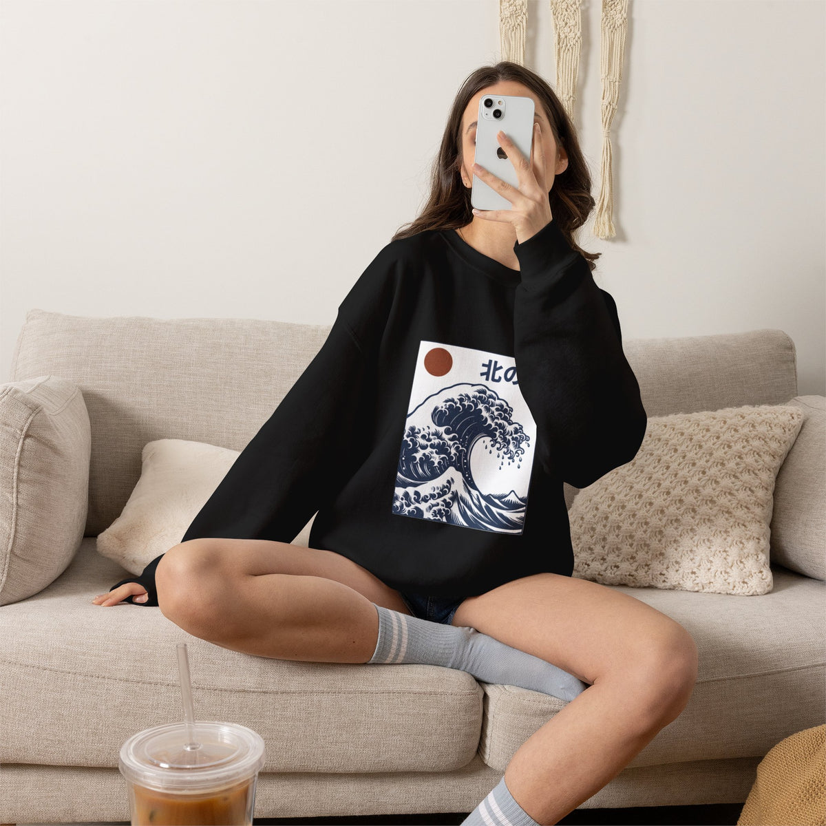 Wave Art Sweatshirt — 北の波 (Northern Wave) Crewneck