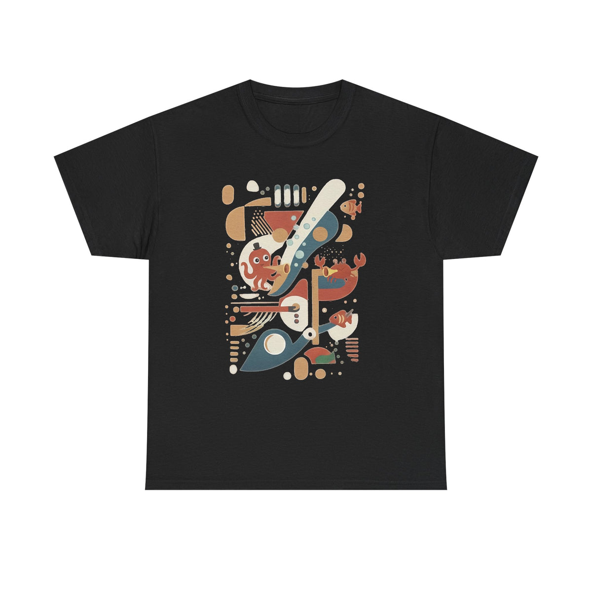 Abstract Ocean Creatures T-Shirt — Modern Sea Life Graphic Tee