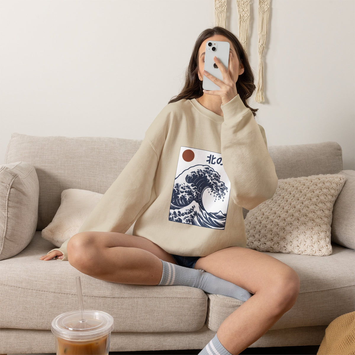 Wave Art Sweatshirt — 北の波 (Northern Wave) Crewneck