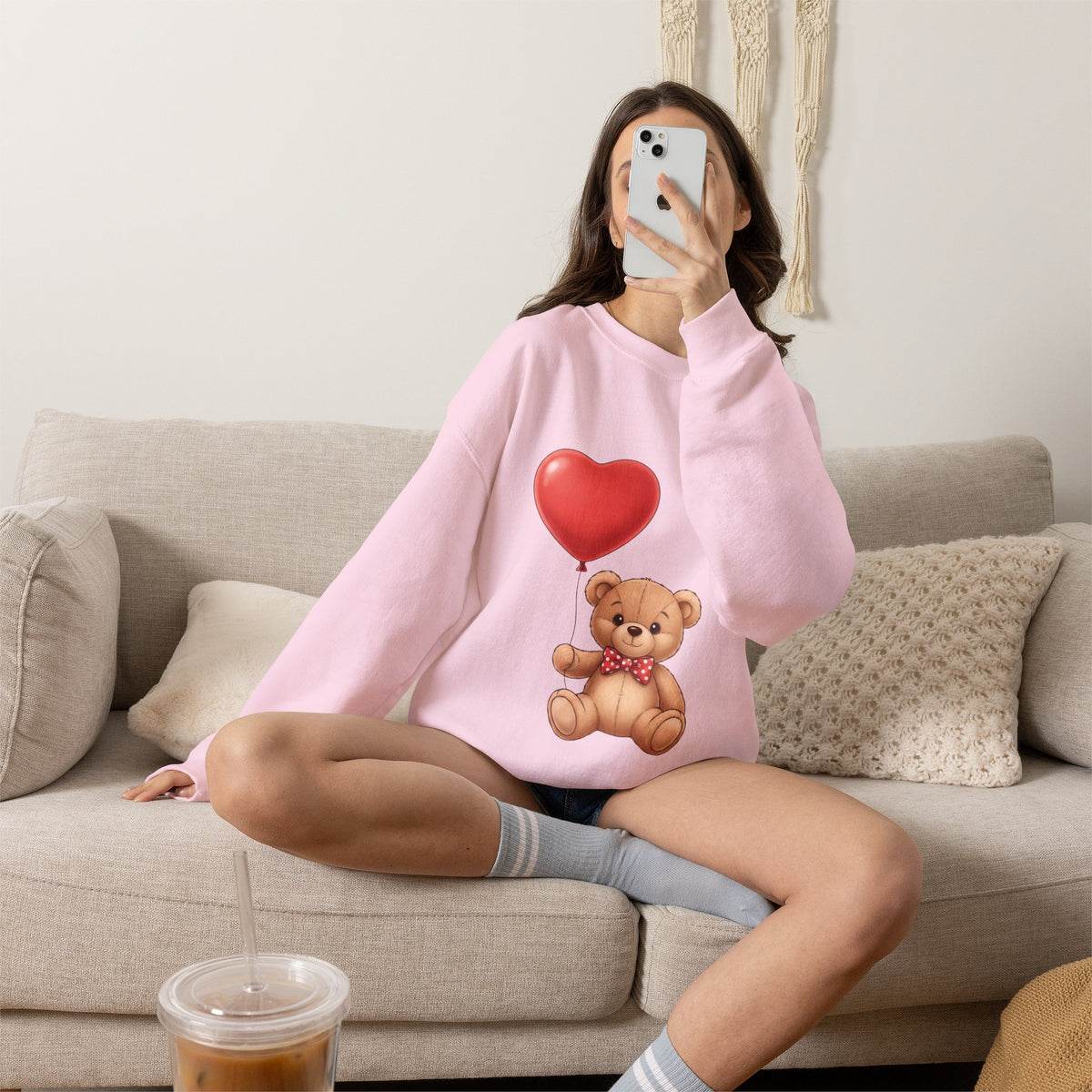 Teddy Bear with Heart Balloon Sweatshirt